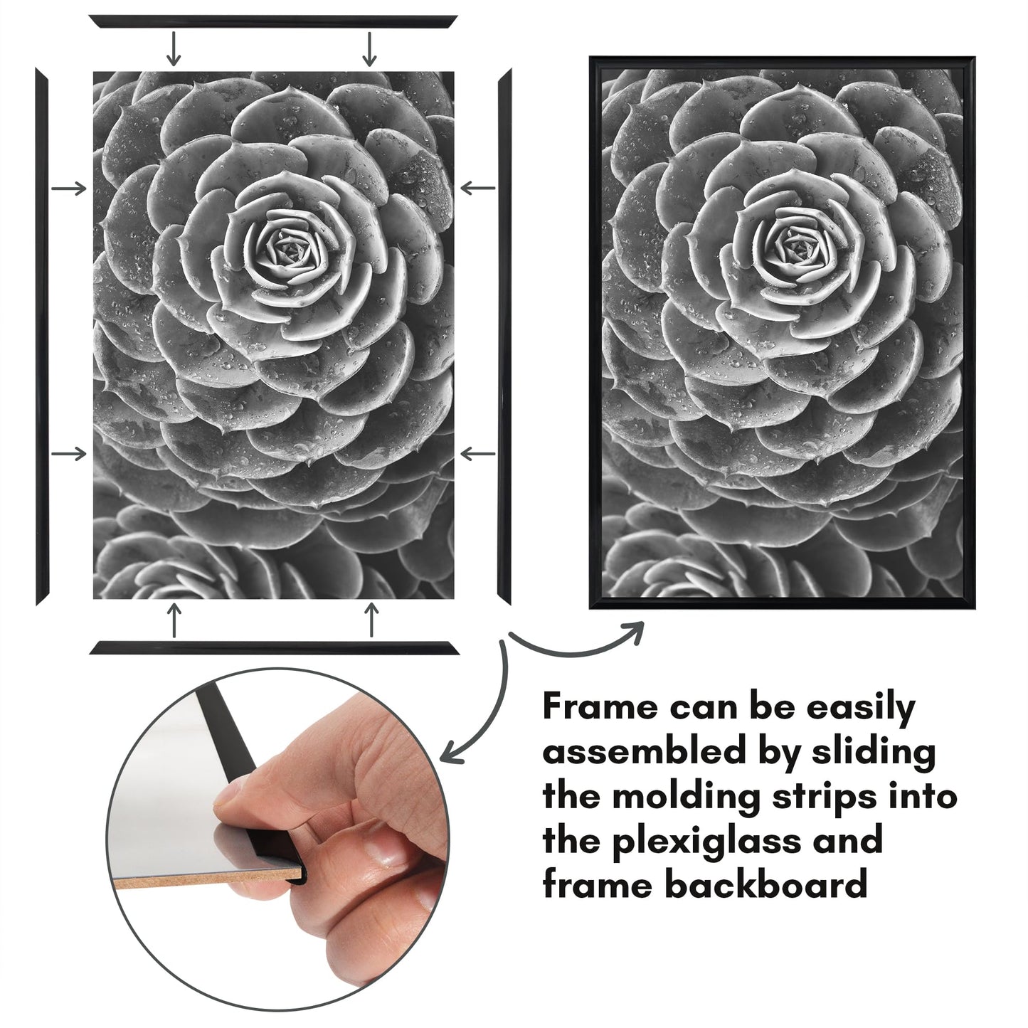 Americanflat 13x19 Picture Frame with Polished Front Cover - Set of 3 - Slide-In Photo Frame with Buildable Molding - Fusion Collection - Picture Frames for Wall Display - Black