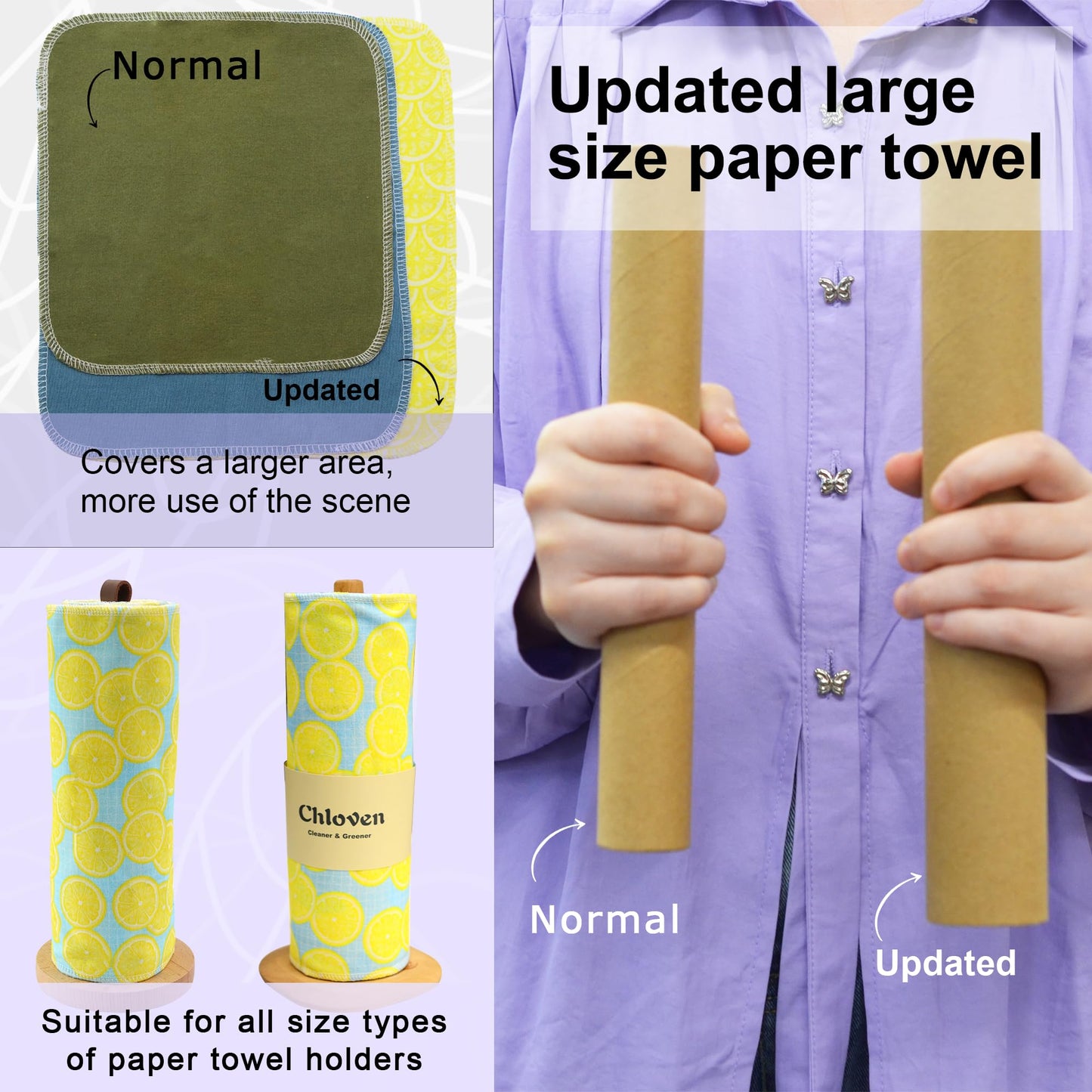 Chloven Reusable Paperless Paper Towels - Paperless Towels Roll Washable Cotton Cloth, Kitchen Paper Towels with Durable Cardboard Roll,25 Pack Zero Waste Reusable Napkins Alternative