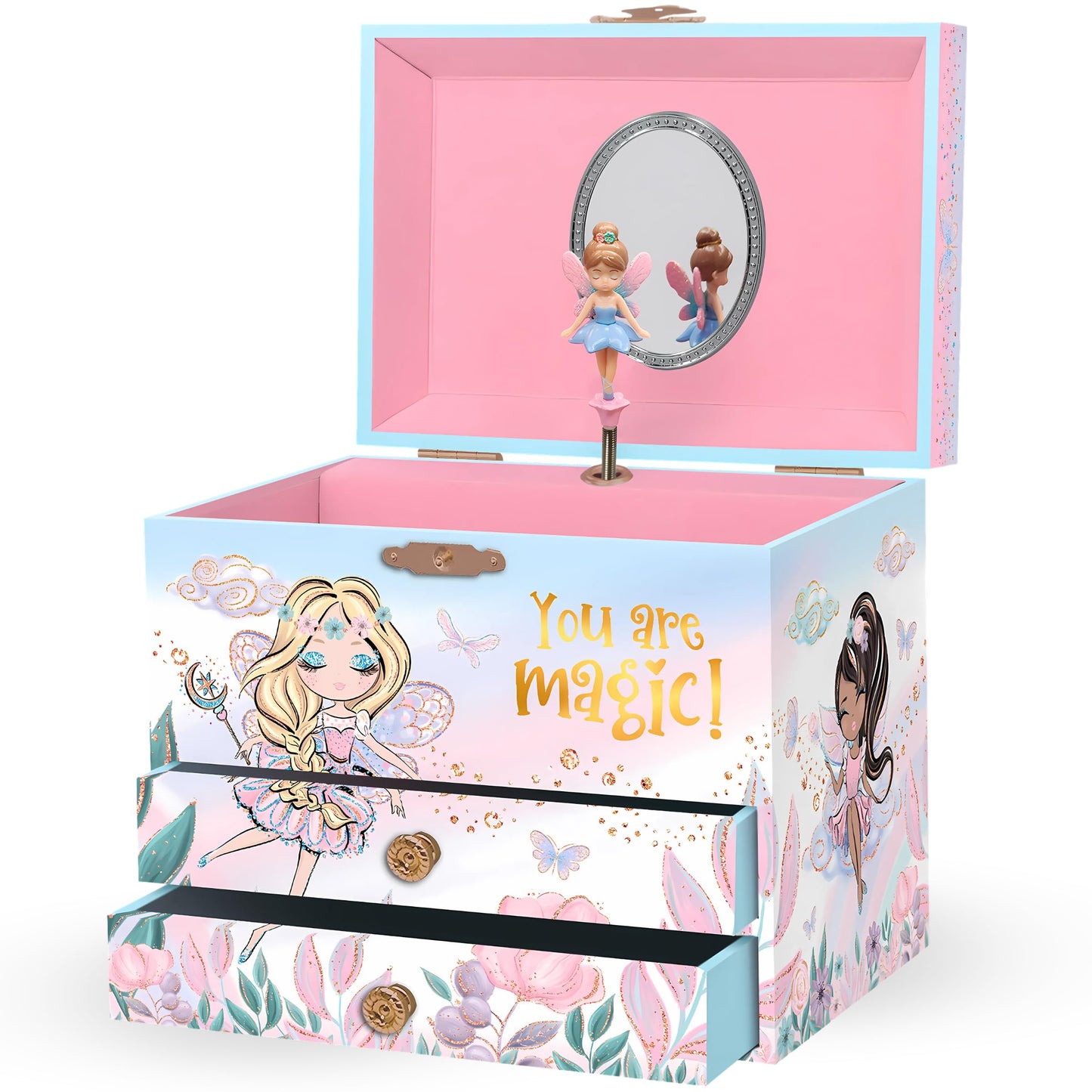 Giggle & Honey Musical Fairy Jewelry Box for Girls - Kids Music Box with Spinning Fairy and Mirror, Princess Birthday Gifts for Little Girls, Childrens Jewelry Boxes for Ages 3-10 - 6.8 x 5.3 x 6 in