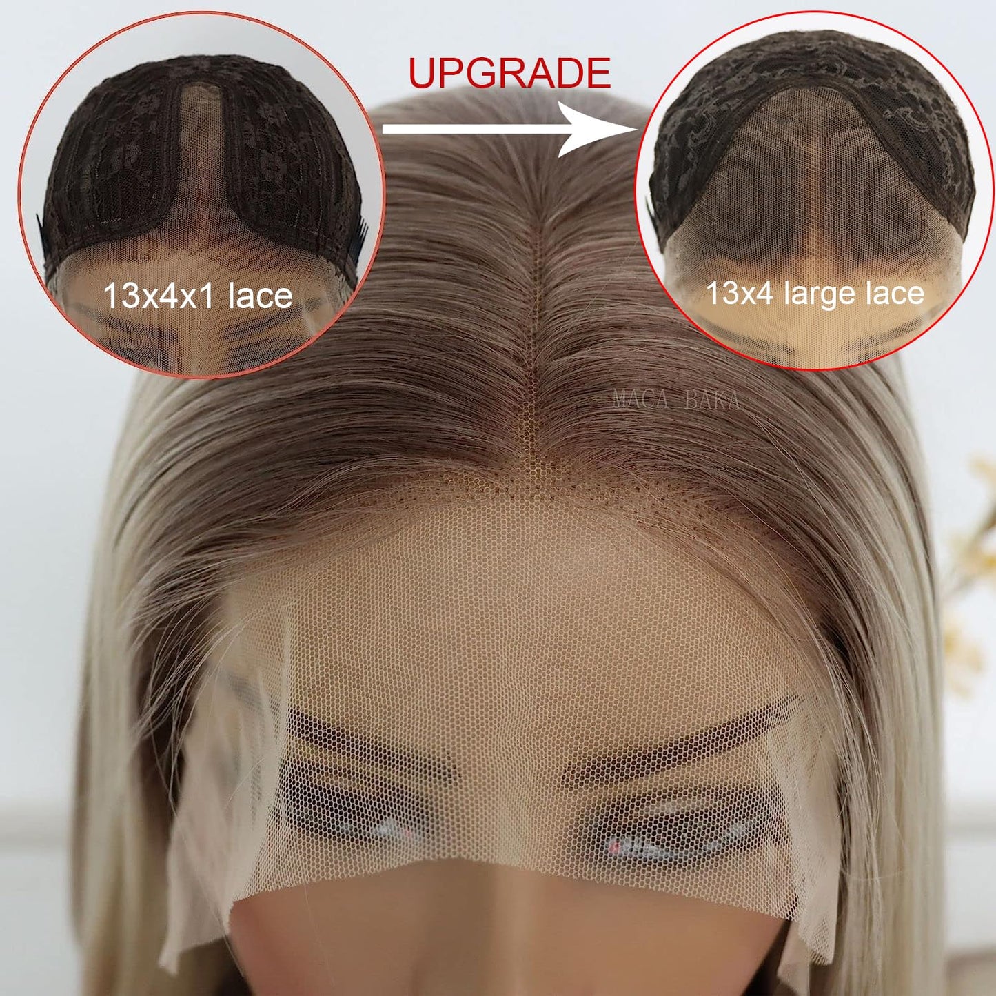 MACA BAKA Highlight Ash Blonde Lace Front Wig Long Straight Glueless Ombre Brown Mixed Blonde 13x4 Synthetic Lace Front Wigs for Women 150 Density 24 Inches