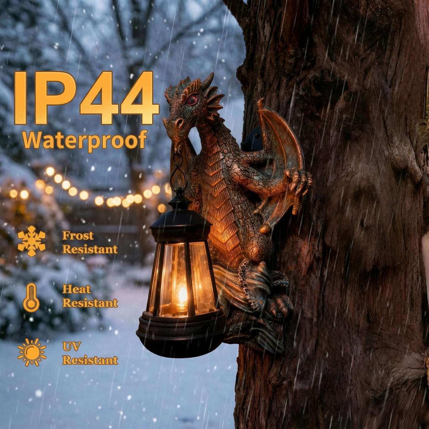 Dragon Statue Garden Decor with Solar Light - 10.43 Inch Outdoor Garden Statues for Balcony Yard Art Lawn Ornaments, Gardening Gifts for Women Mom Grandma