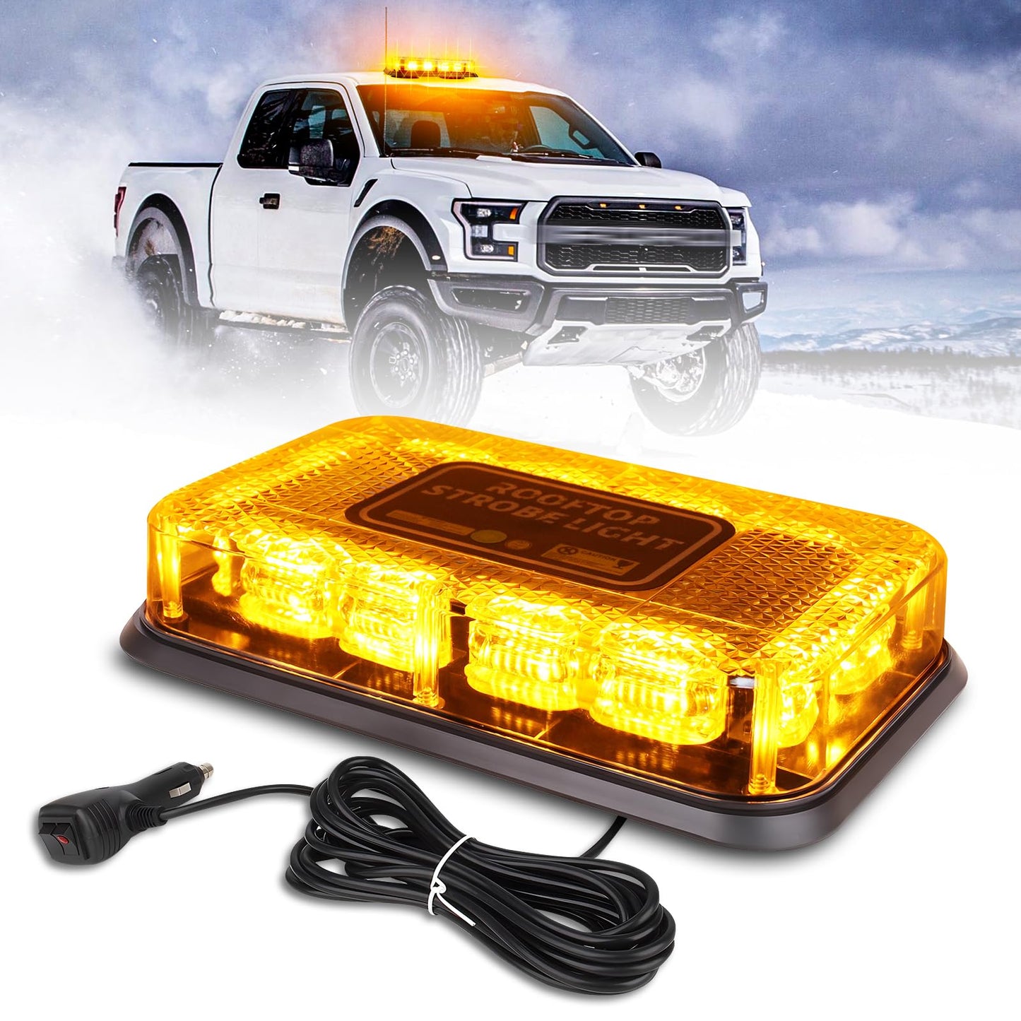 Amber Strobe Light, 16 Flashing Mode, 48pcs Led, Roof Top Hazard Flash Warning Emergency Beacon Lights for Vehicles Trucks Snow Plows Postal Mail ATV UTV, 1PC Pack