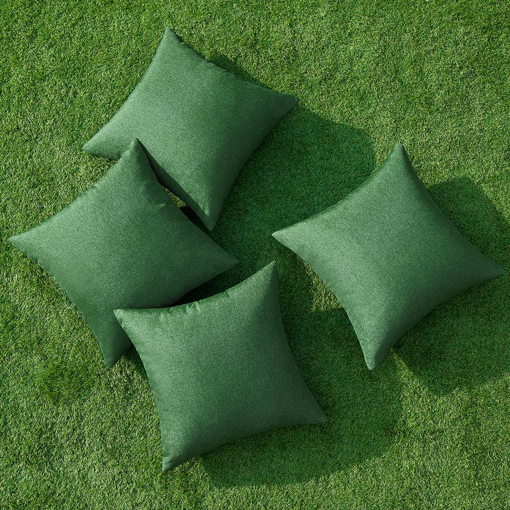 MIULEE Christmas Pack of 4 Decorative Outdoor Throw Pillow Covers Linen Waterproof Pillow Covers Farmhouse Cushion Cases for Patio Garden Tent Balcony Couch Sofa 18x18 inch Dark Green