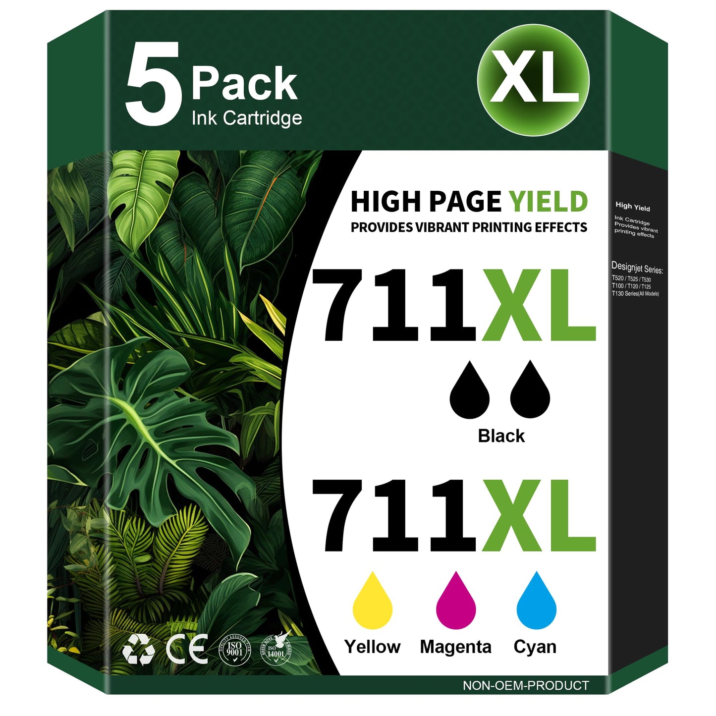 Jettruemedia 711XL Ink Cartridges High Yield Compatible Replacement for HP 711 Ink Cartridge 711XL Black use with HP Designjet T520 T120 T520 24-in T520 36-in Printers (5-Pack, 2 Black/C/M/Y)