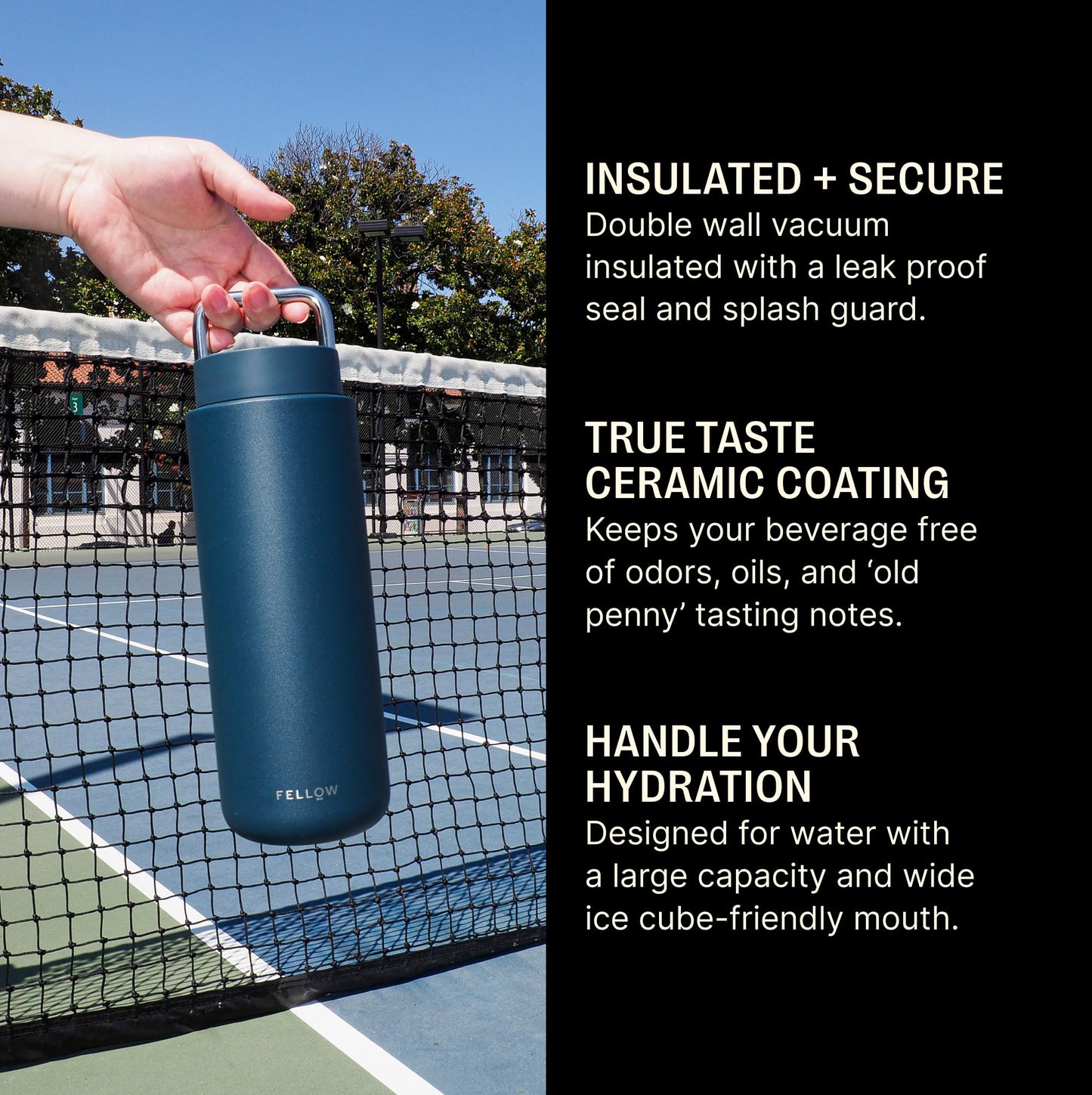 Fellow 32 oz Carter Carry - Travel Vacuum Insulated Stainless Steel Tumbler - Keeps Heat for 12 Hours/Stays Cold for 24 Hours - Leak-Proof Seal - Stainless Steel Handle - Slim Width - Stone Blue