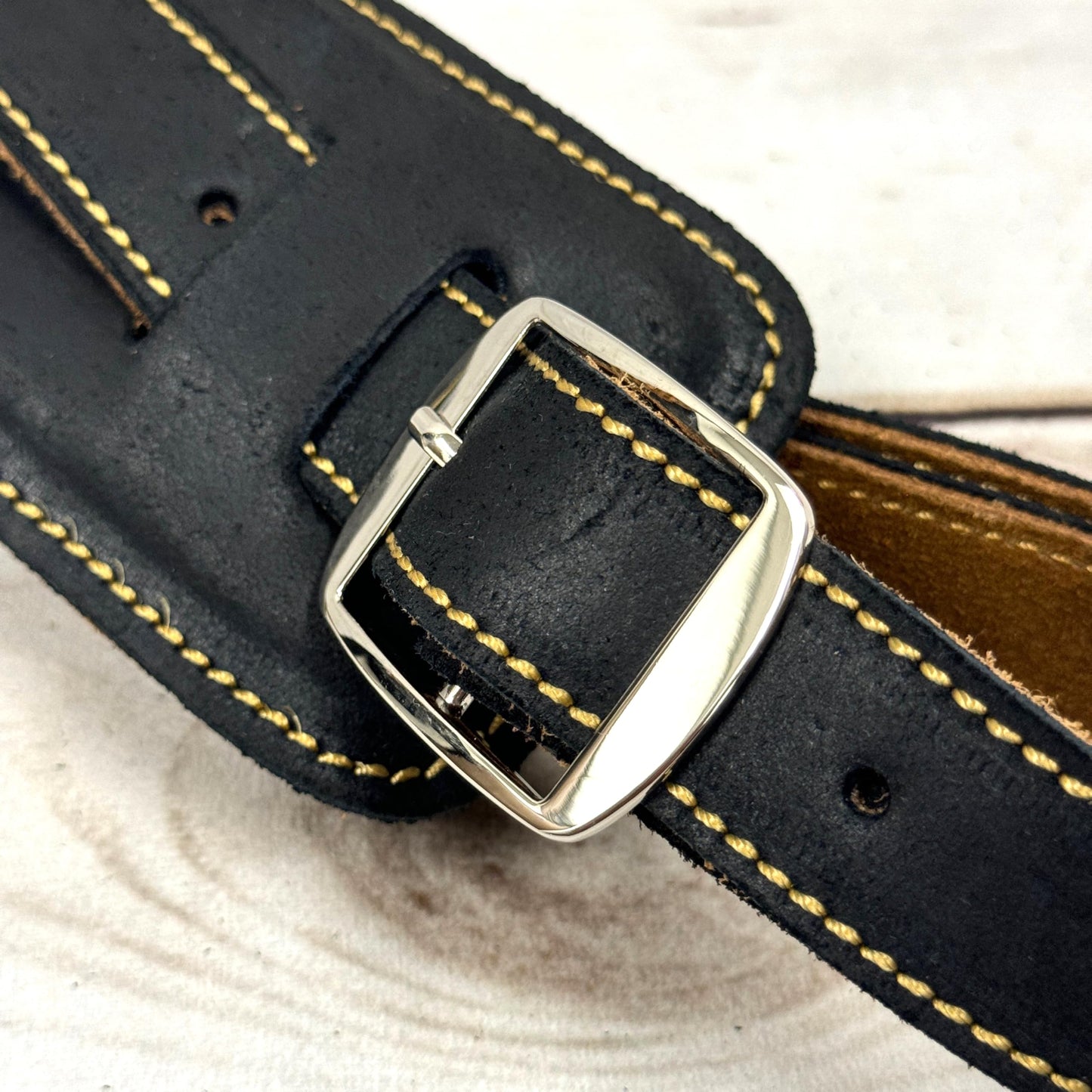 Walker & Williams C-19 New Charcoal Black Deluxe Vintage Style Rockabilly Guitar Strap Premium Signature Soft Grain Leather And Nonslip Suede Back For Acoustic, Electric, And Bass Guitars, Charcoal