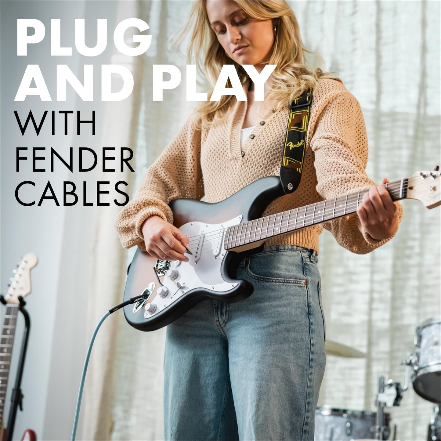 Fender Professional Series Tweed Instrument Cable, Guitar Cable, Guitar Accessories, Straight/Straight, Spiral Shielding for an Anti-Kinking Design, Daphne Blue, 10ft
