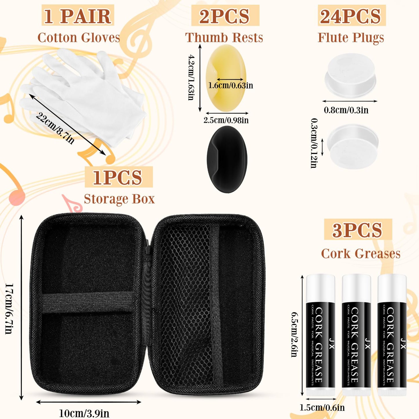 Vesici 40 Pcs Flute Cleaning Accessories All in 1 Flute Cleaner Maintenance Kit Care Kit with Brush Cleaning Rod Swab Plugs Thumb Rest Cushion(Yellow)