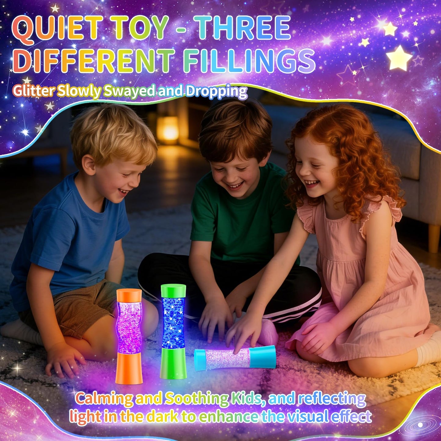 Subao 3 Pack Sensory Toys, Light-Up Sensorys Fidget Tubes Toy for Autism & ADHD, Autism Sensory Products, Autistic Claming Fidget Toys, Anxiety Stress Relief Gifts for Kids Teenagers Adults Boys Girls