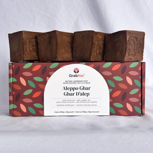 4-Pack Ghar Soap | Handmade, All-Natural, Traditional | Pure Olive Oil & Laurel Oil Soap | Savon Alep | Suitable for Face, Body | Long-Lasting & Gentle Cleanser (4 x 160g) (Laurel 40%)