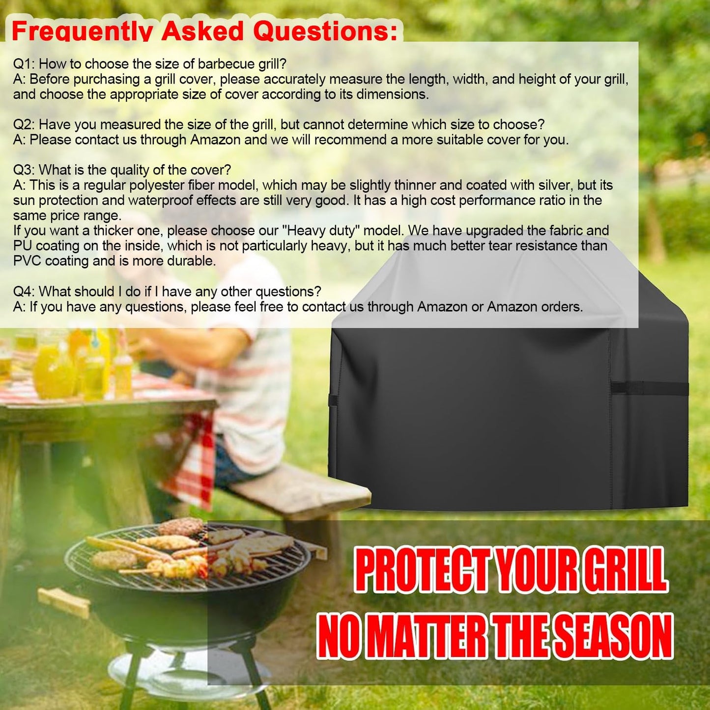 Grill Cover, BBQ Gas Grill Cover for Outdoor Grill, Waterproof, Anti-UV, Rip-Proof, Fade Resistant Material, Barbecue Cover with Hook-and-Loop Straps, Black (58 inch Heavy Duty)