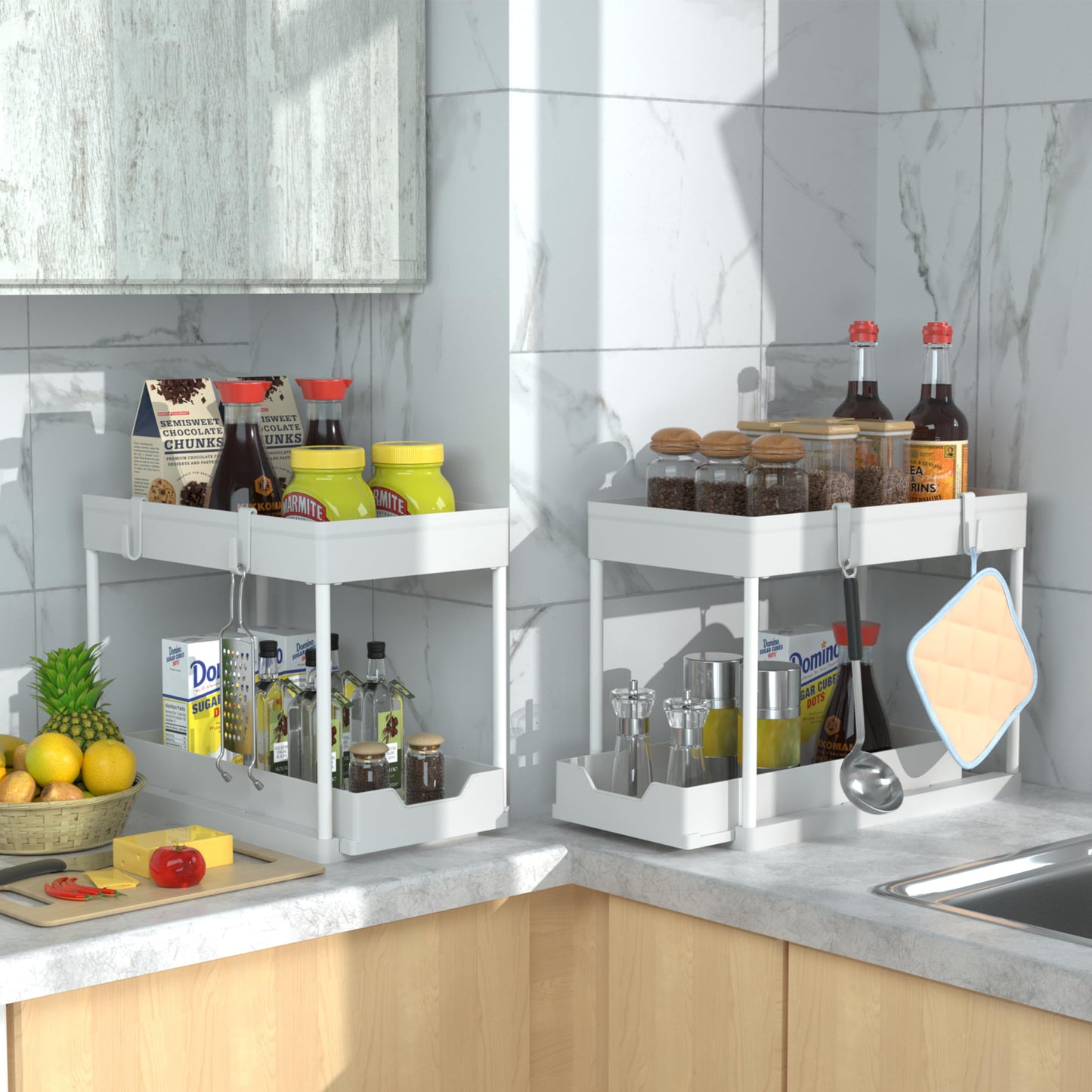 petisal 2-PACK Under Sink Organizers|Pull Out Cabinet Organizer|2 Tier Slide Out Sink Shelf Cabinet Storage Shelves For Under Kitchen Bathroom Sink Organizers and Storage.