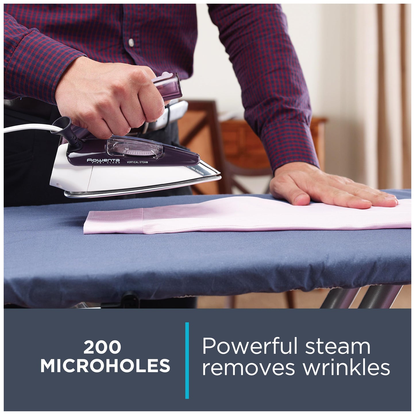 Rowenta Travel Iron, Pro Compact Stainless Steel Soleplate Hand Held Steamer Iron for Clothes, 200 Microsteam Holes, 1000 Watts Ironing, Fabric Steamer, Dual Voltage, Purple, DA1560