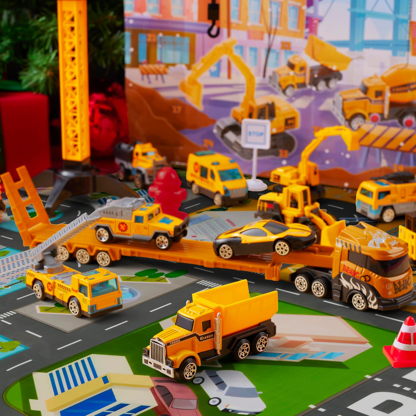 JOYIN 2025 Christmas Advent Calendar Engineering Vehicle, 24 Days Christmas Countdown Alloy Construction Engineering Vehicle for Kids, Vehicles City Construction Cars, Xmas Party Favors Supplies