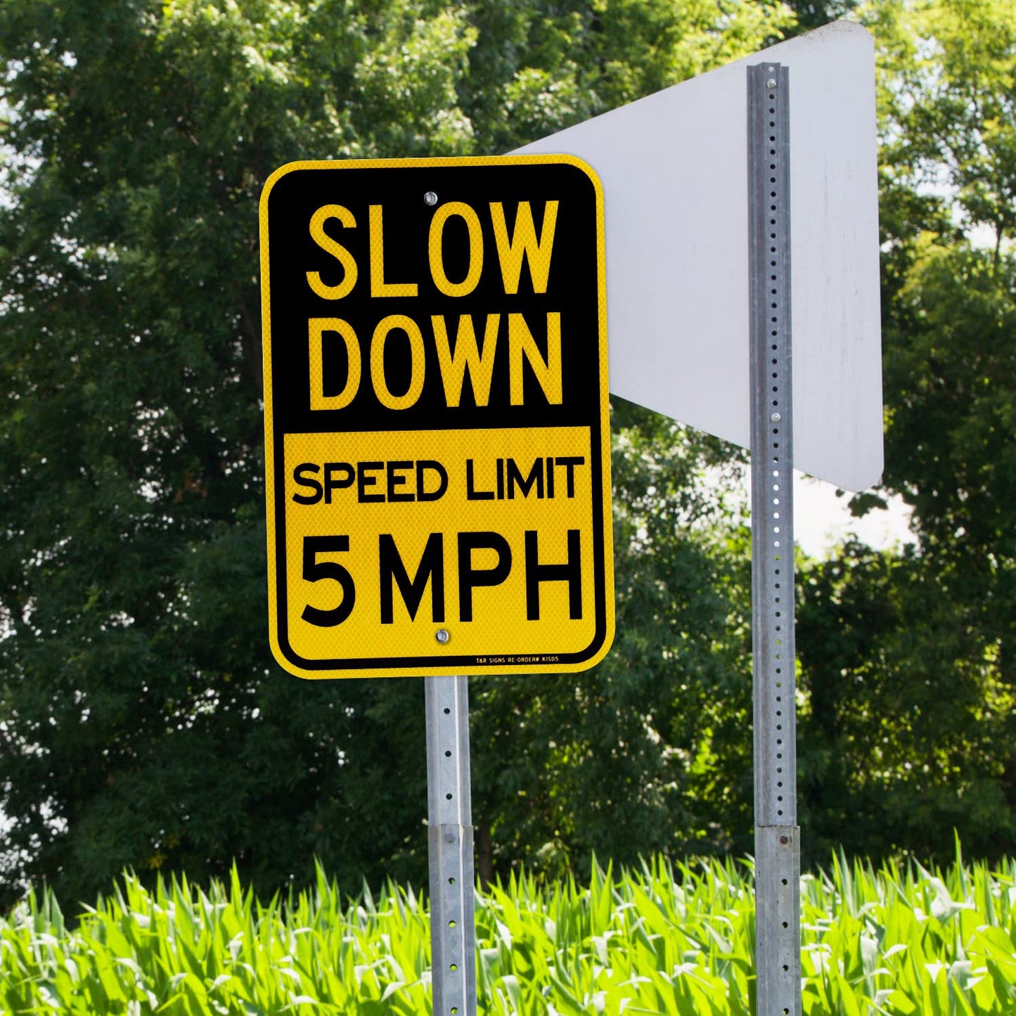 (3 Pack) Slow Down Speed Limit 5 MPH Sign, Slow Down Sign, 18" x 12" Engineer Grade Reflective Sheeting, Rust Free Aluminum, Weather Resistant, Waterproof, Fade Resistant, 2 Pre-drilled Holes