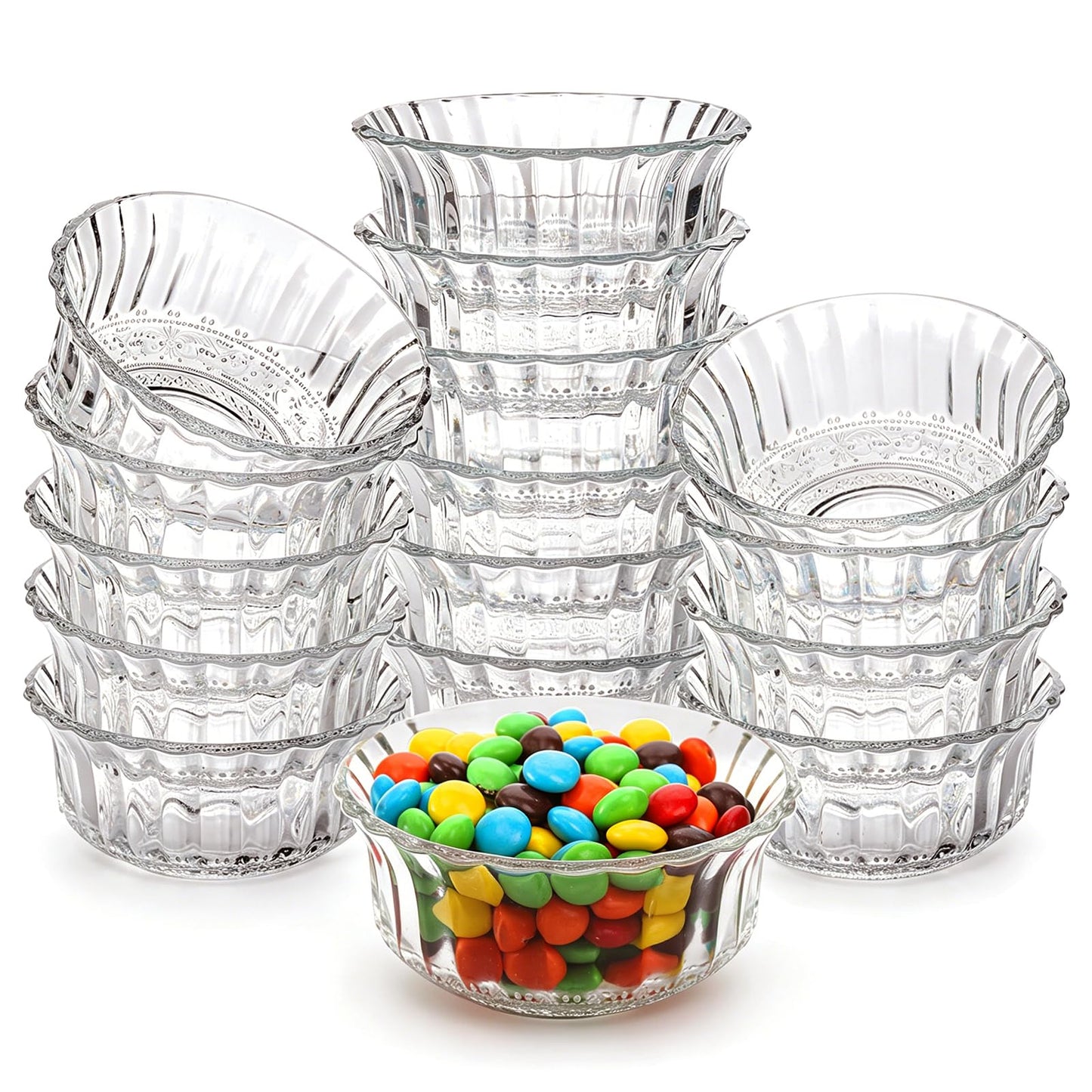 Frcctre 16 Pack 4 Inch Glass Bowls, 8.5 Oz Small Glass Prep Bowls Dessert Candy Bowl Serving Bowl for Kitchen Prep, Dessert, Dips, Candy, Nuts, Snack - Dishwasher Safe
