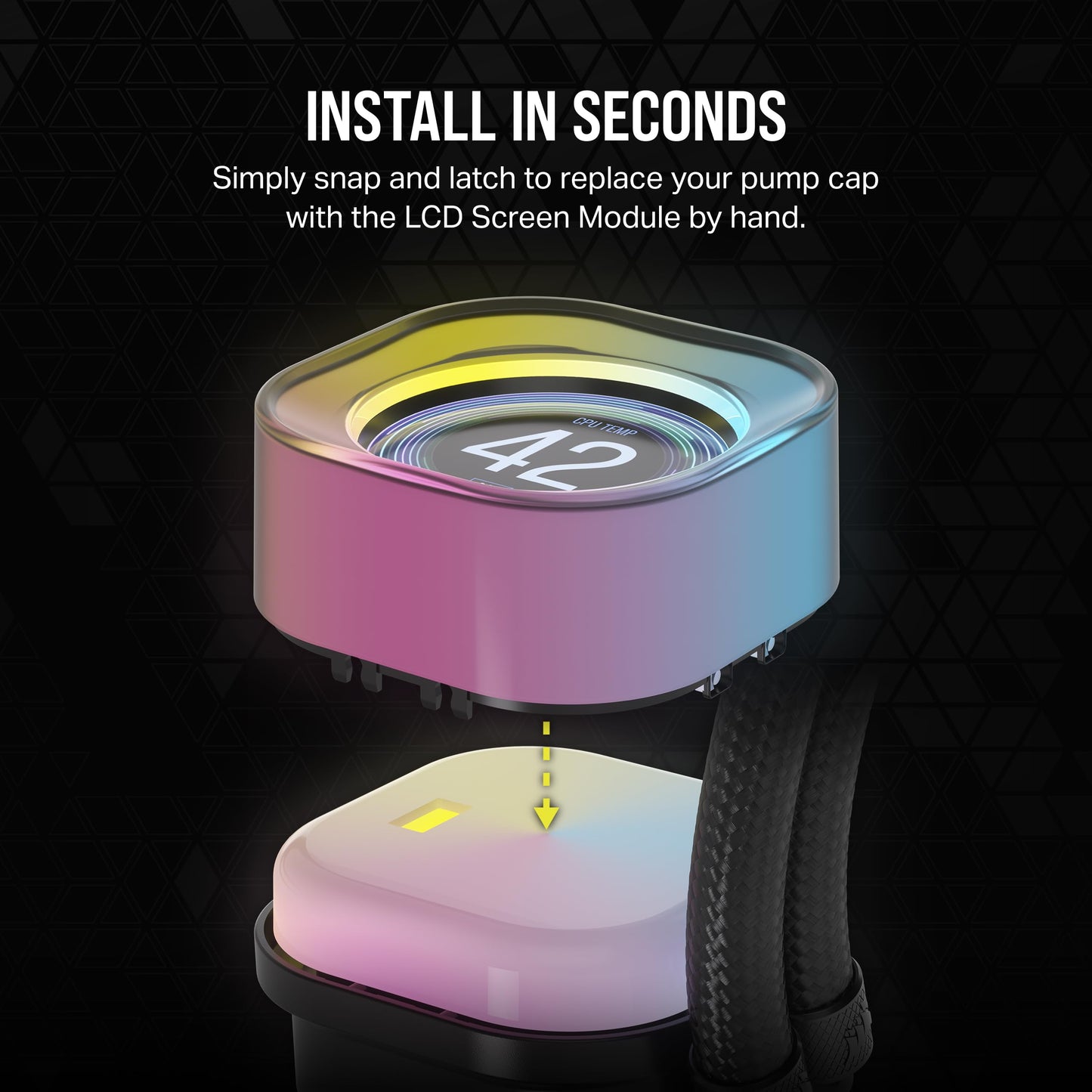 CORSAIR iCUE Link AIO LCD Screen Module - 2.1” IPS LCD Screen - 24 Individually Addressable RGB LEDs - Tool-Free Installation - Black