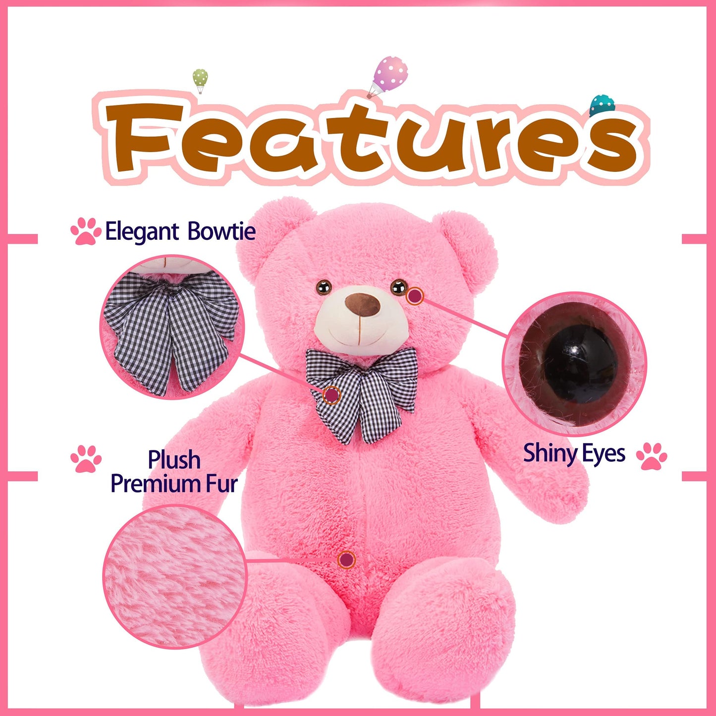 EARTHSOUND Giant Teddy Bear Stuffed Animal,Large Plush Toy Big Soft Toys,Huge Life Size Jumbo Cute Oversized Fat Bears Animals,Gifts for Girls Boys Kids Girlfriend (Pink, 47 inches)