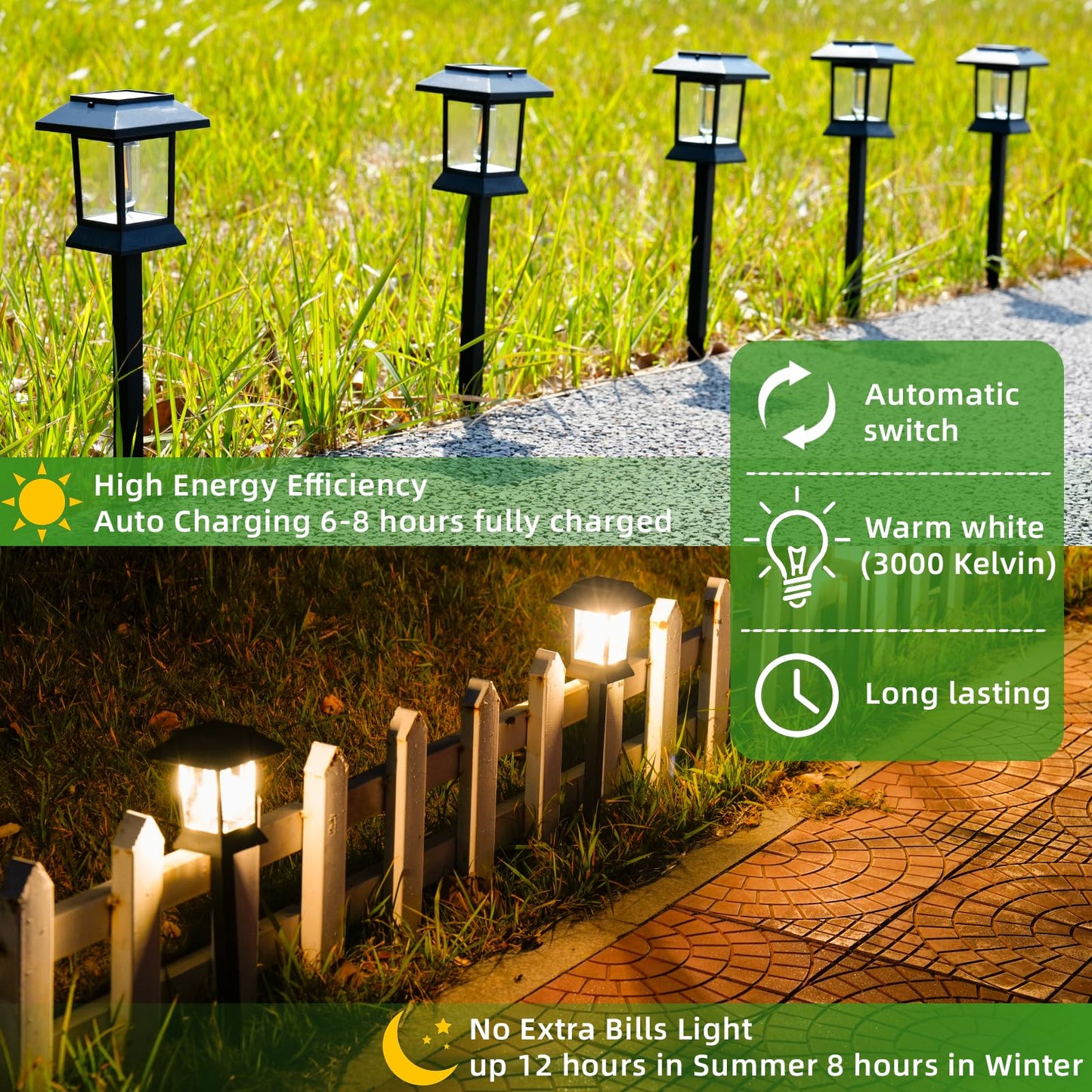 6 Pack Solar Lights Outdoor Dual-Use - Stake & Hang, Solar Pathway & Hanging Lights for Garden Driveway Walkway Yard Decor Landscape Lighting, IP65 Waterproof 1000mAh Battery Up to 12Hrs Auto On/Off