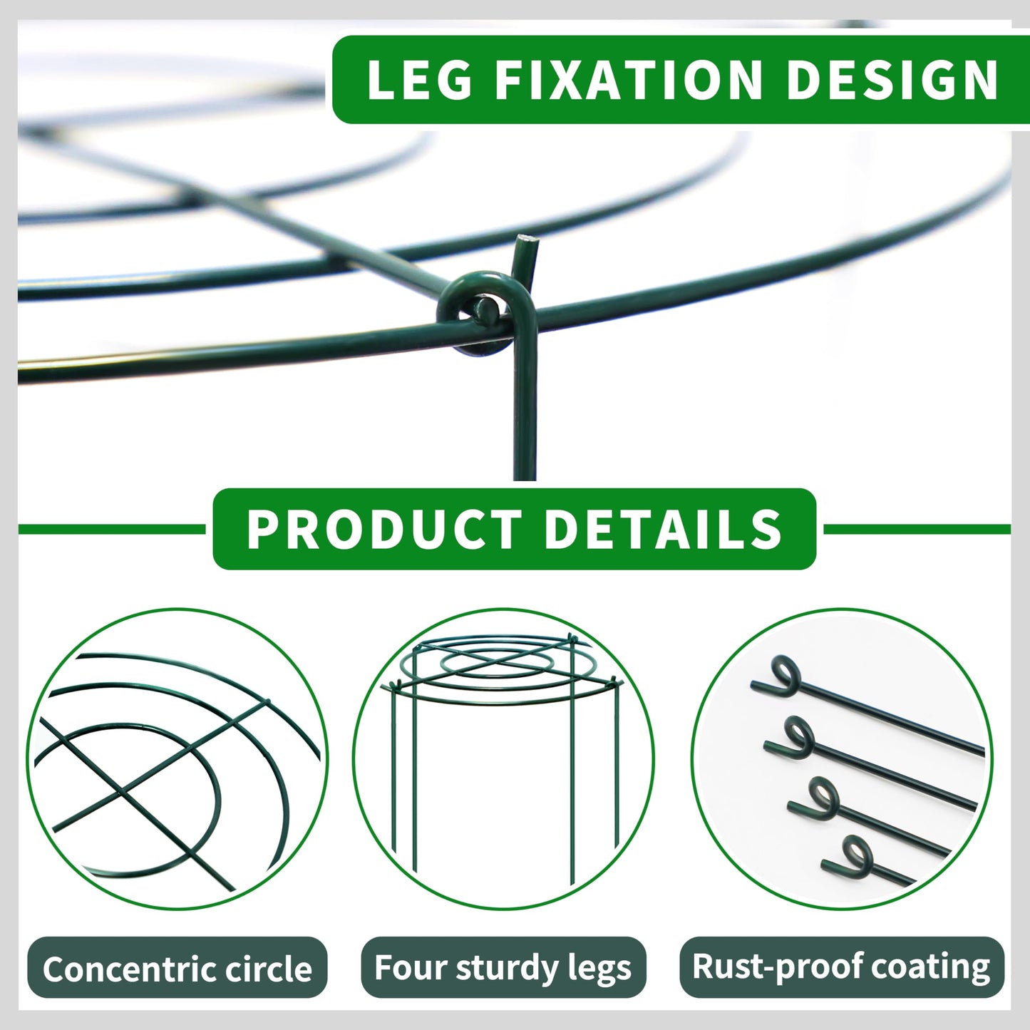 4 Pack Peony Cages and Supports 32" H x 14" D, Green Metal Rust-Proof Peony cage Round Cross-Concentric Frame & Removable 4 Legs (5mm Wire Rod) for Outdoor/interieur Plants,Rose,Hydrangea