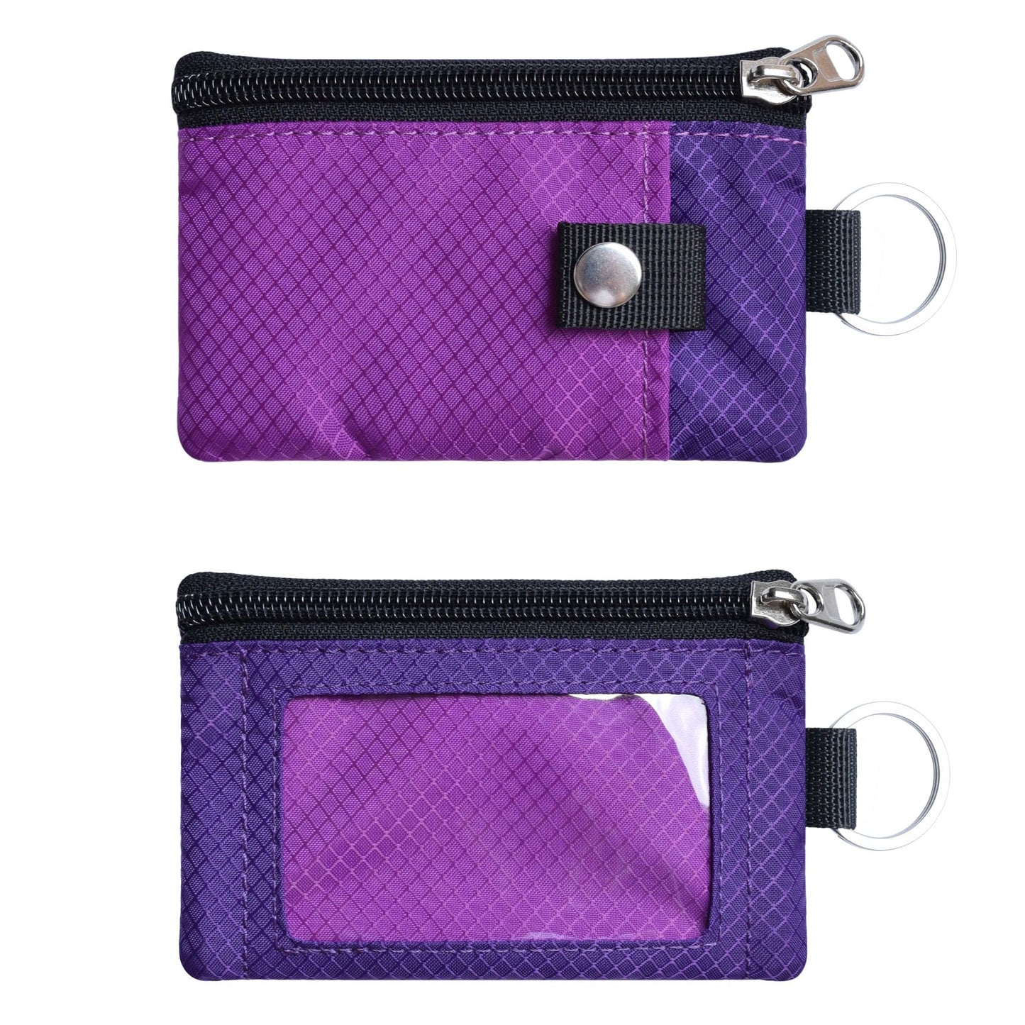 CHENSPRX Minimalist RFID Blocking Small Wallet with ID Window,WaterResistant Zip Id Case Wallet with Lanyard Keychain for Cards,Cash,Travel,Women,Men, GreenOnion+DarkGreen (Violet+Purple)