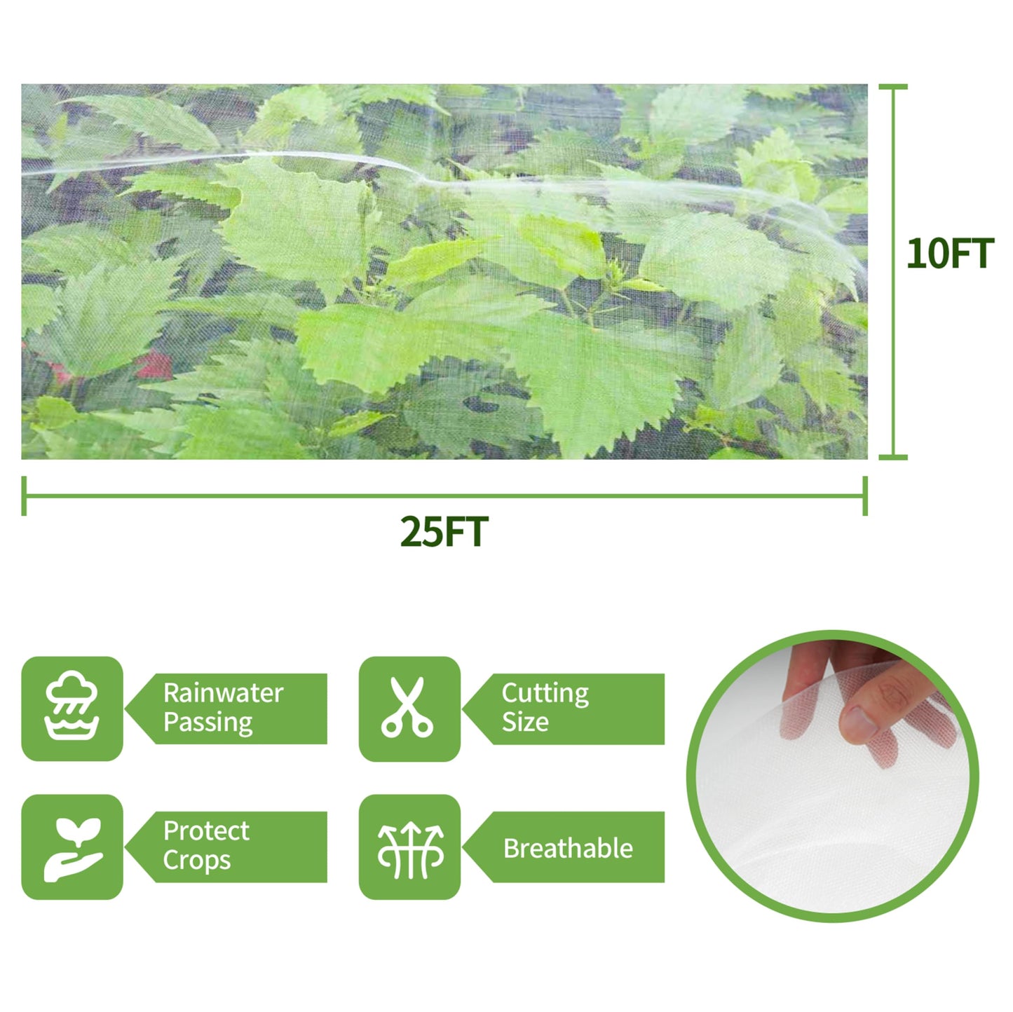 10x25ft Garden Mesh Netting Kit,Ultra Fine Netting with 6 Sets Fiberglass Garden Hoops for Raised Beds Vegetable Plants Strawberry Fruits Greenhouse Row Cover Birds Animals Barrier Protection Net