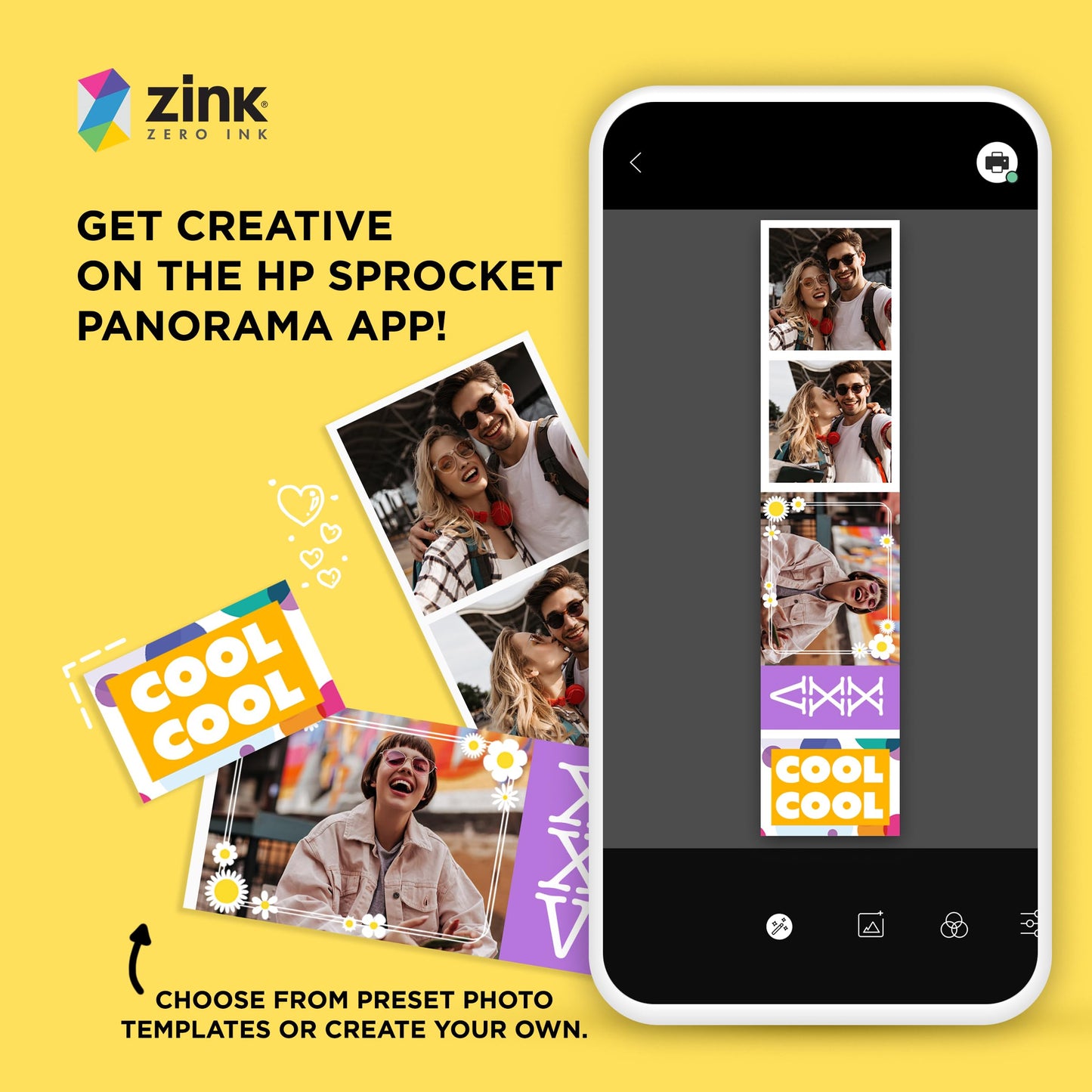 HP Sprocket Panorama 16.4' (5 Meter) Zink Paper Roll - Zink Zero Ink Sticky Backing, Smudge-Proof Photo Paper Roll