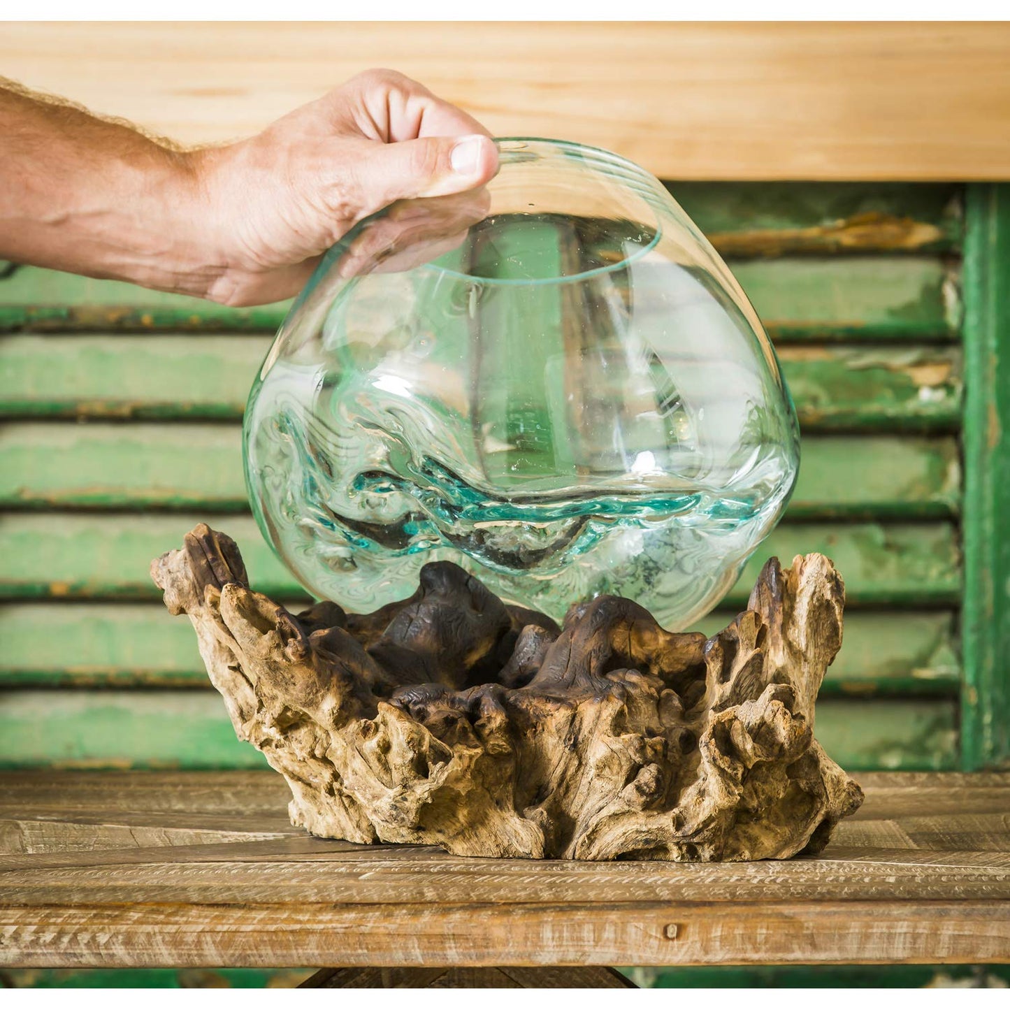 Cape Craftsmen Glass Planter on Driftwood