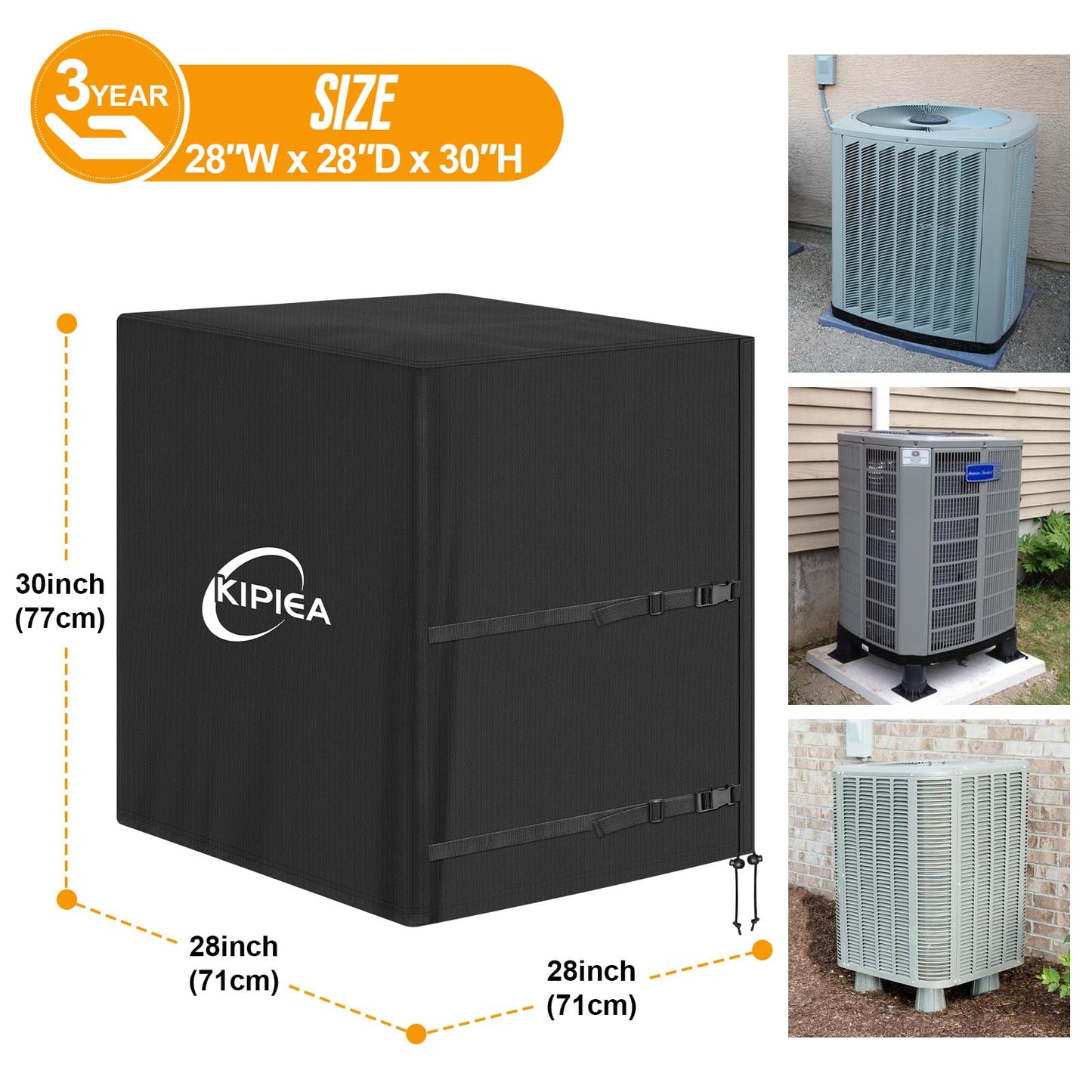 Kipiea Heavy Duty Air Conditioner Cover for Outside Units, Windproof, Anti-UV, Tear & Fade Resistant AC Cover for Winter (28" W x 28" D x 30" H)
