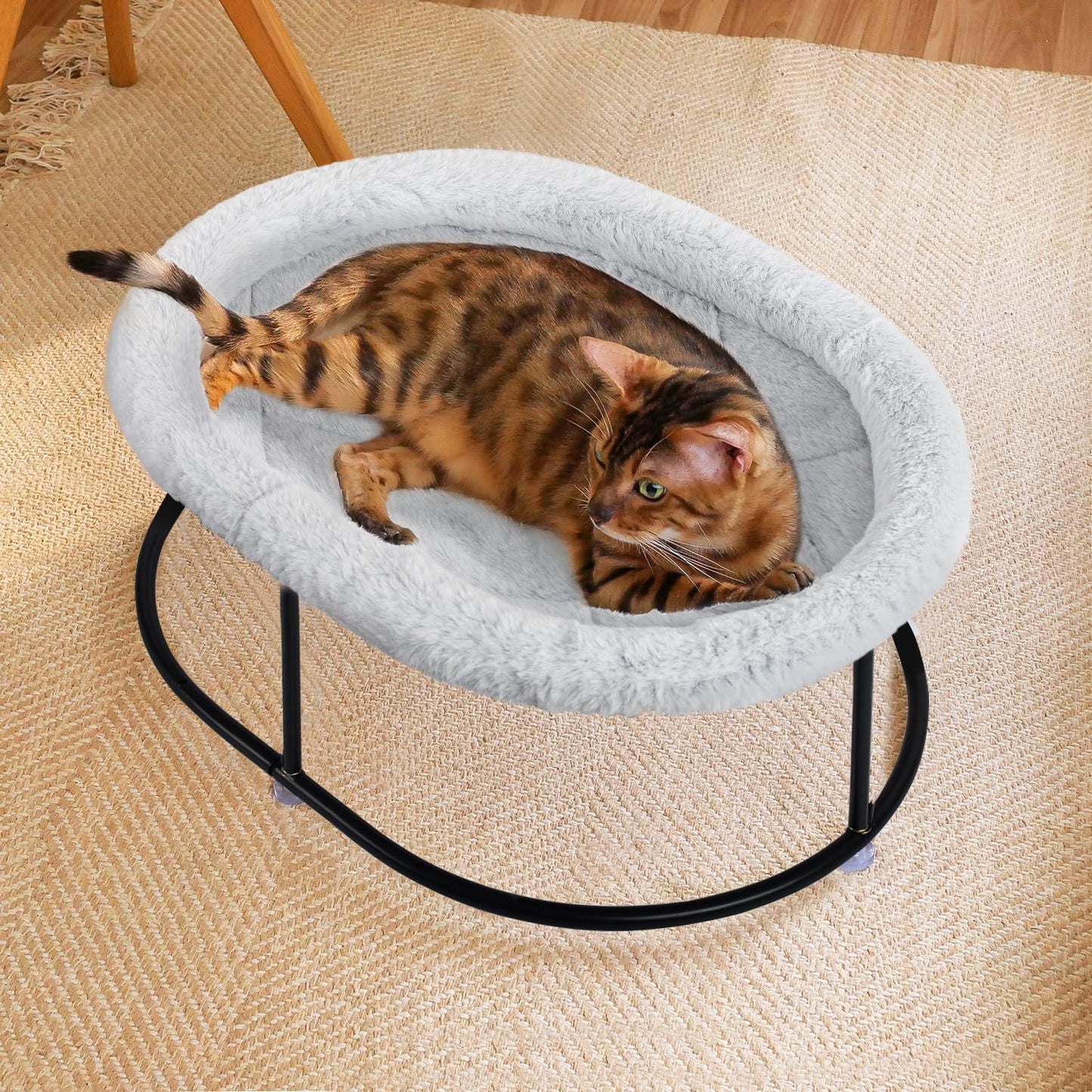 Zoratoo Elevated Cat Hammock Bed for Indoor Cats, Fluffy Warm Cuddle Cat Bed with Detachable Pad Bed Cover, Raised Pet Bed Cuddler for Sleeping Kittens, Small Dog, Oval Cat Hammock Grey