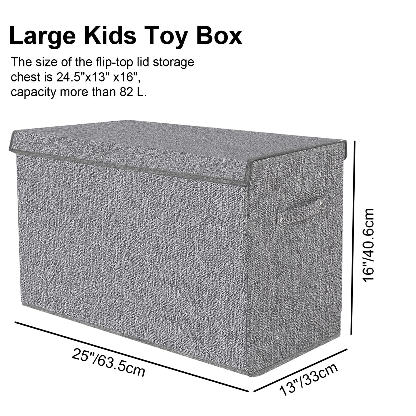 VERONLY Large Toy Box Chest Storage with Lid - Collapsible Kids Toys Boxes Organizer Bins Baskets Container with Handles for Boys, Girls, Nursery, Playroom, Clothes, Blanket, Bedroom(Light Gray)