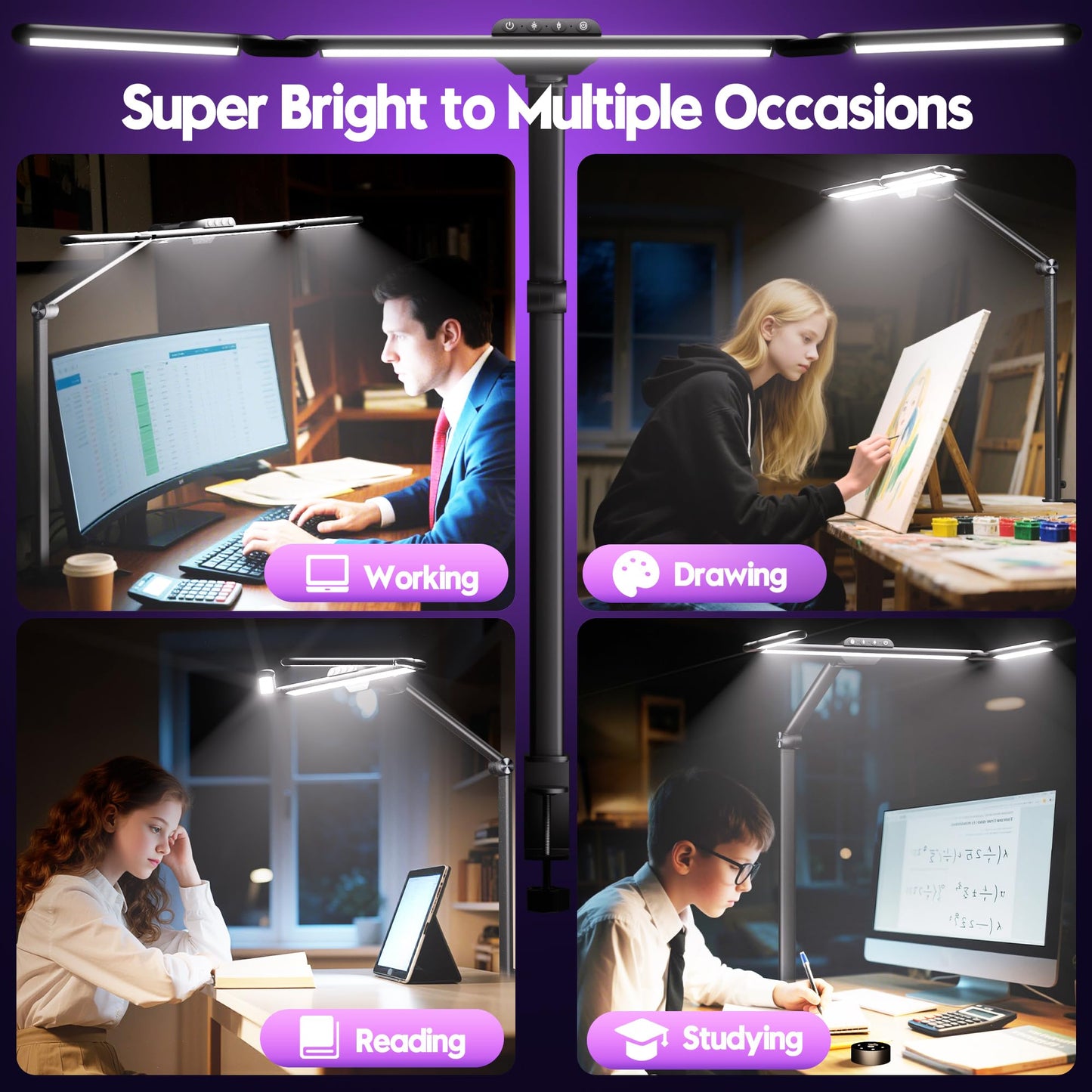 Quntis 32.5" Desk Lamp with 3-Adjust Light Bar, Backlight & Motion Sensor, Remote & Touch Control Architect Desk Light with Clamp,1100LM Glare-Free,Timer, 4 Color Dimming Monitor Light for Home Office