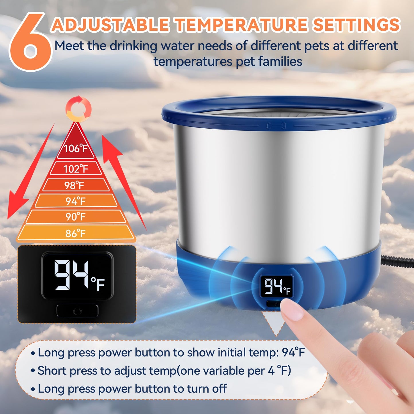 Twinsing 3.5L Heated Water Bowl, Stainless Steel Heated Dog Bowl with Digital Display and Adjustable Temperature, Outdoor Pet Water Bowl Provides Warm Water for Dogs