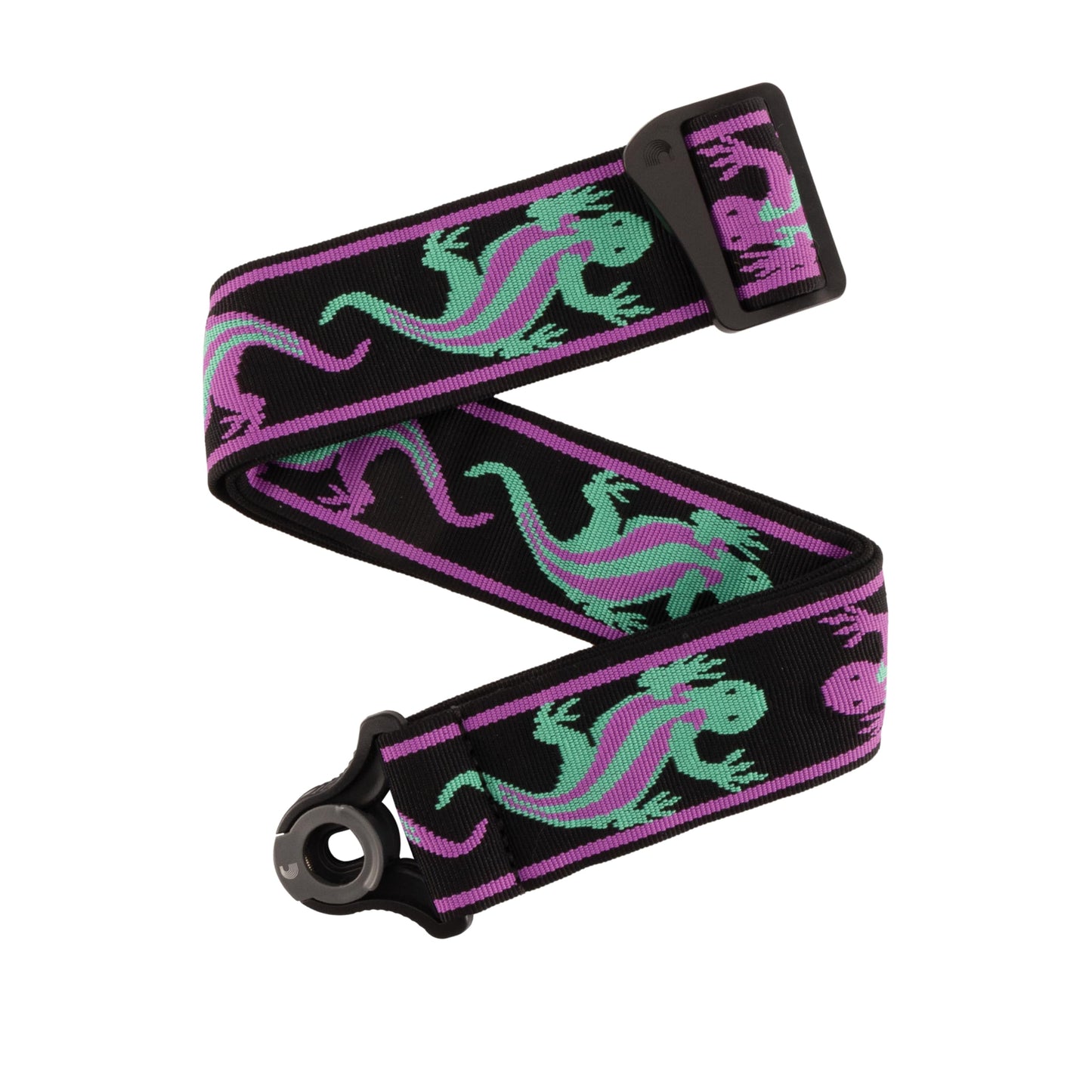 D'Addario Auto Lock Guitar Strap - Acoustic & Electric Guitar Accessories - Easy to Use Auto Locking Guitar Straps - Uses Existing Guitar Strap Buttons - Vintage Lizard, Green & Pink