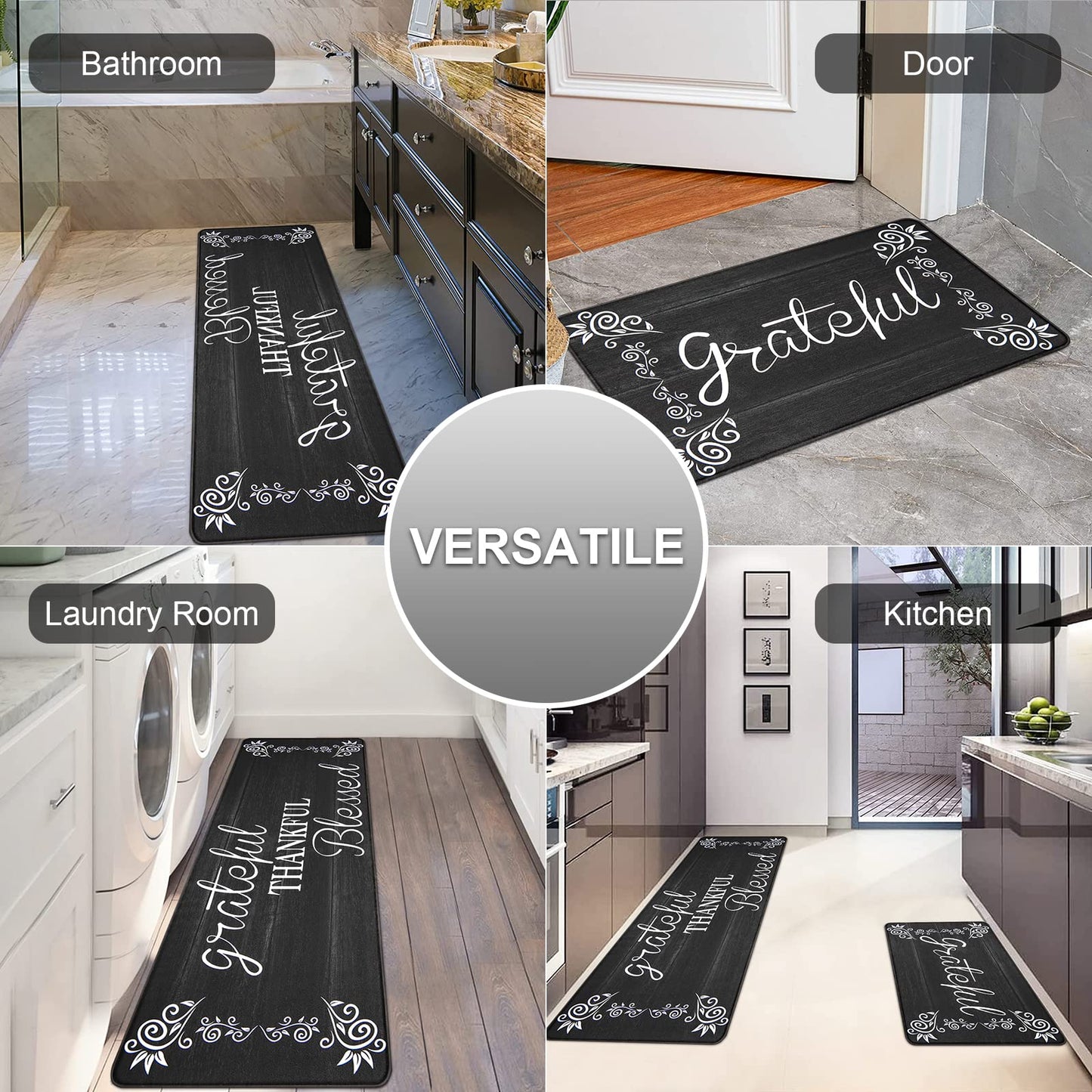 HEBE Kitchen Mats for Floor Anti Fatigue Mat, Cushioned Kitchen Rug, Non Skid Waterproof Comfort Standing Mat, Heavy Duty Kitchen Mat Set for Home,Office,Sink,Laundry,Desk, 17.3"x28"+17.3"x48"