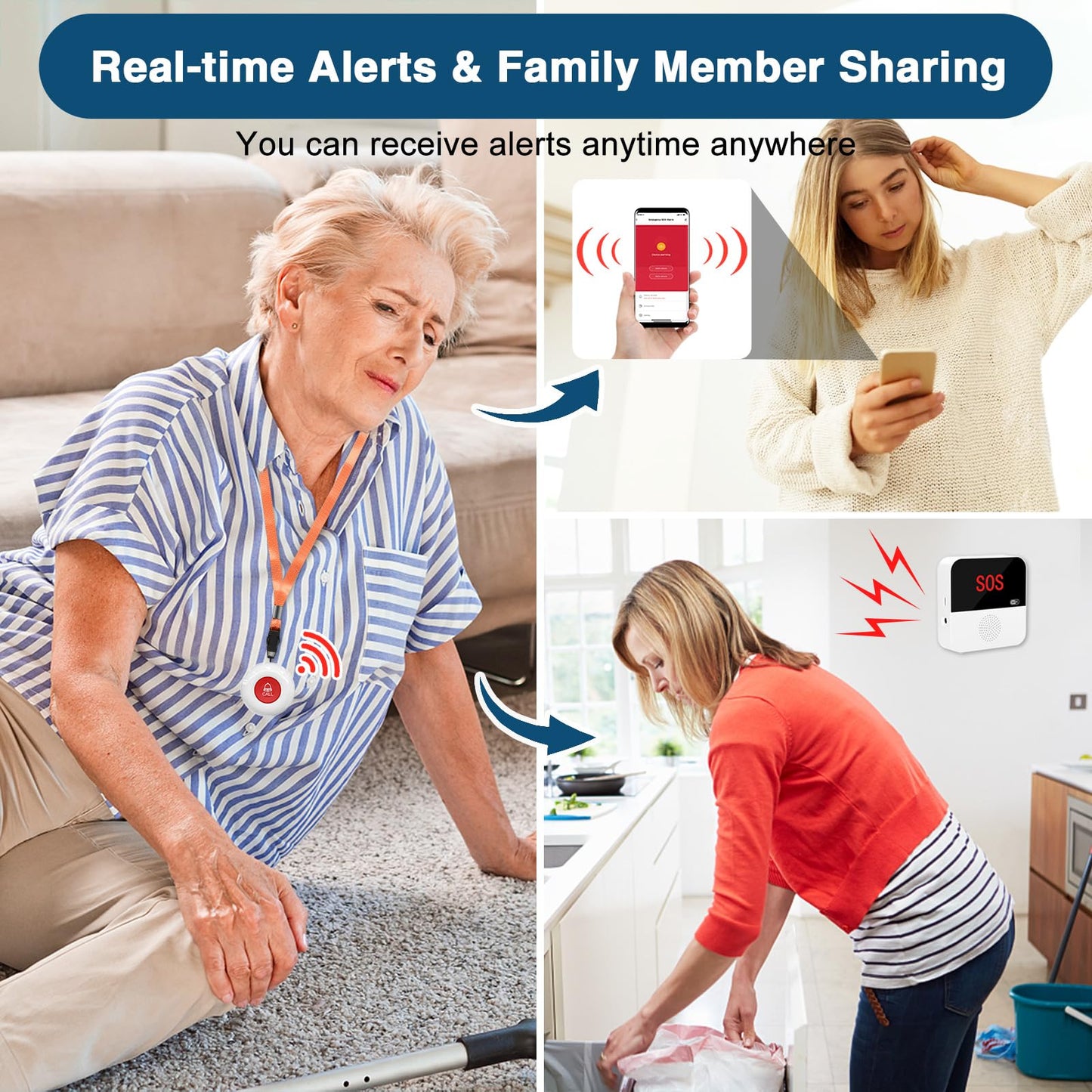 Daytech WiFi Smart Caregiver Pager Call Button Alarm System for Seniors Wireless S0S Emergency Buttons Calling Alert System, 2 Transmitters 1 Receiver(only Supports 2.4GHz Wi-Fi)