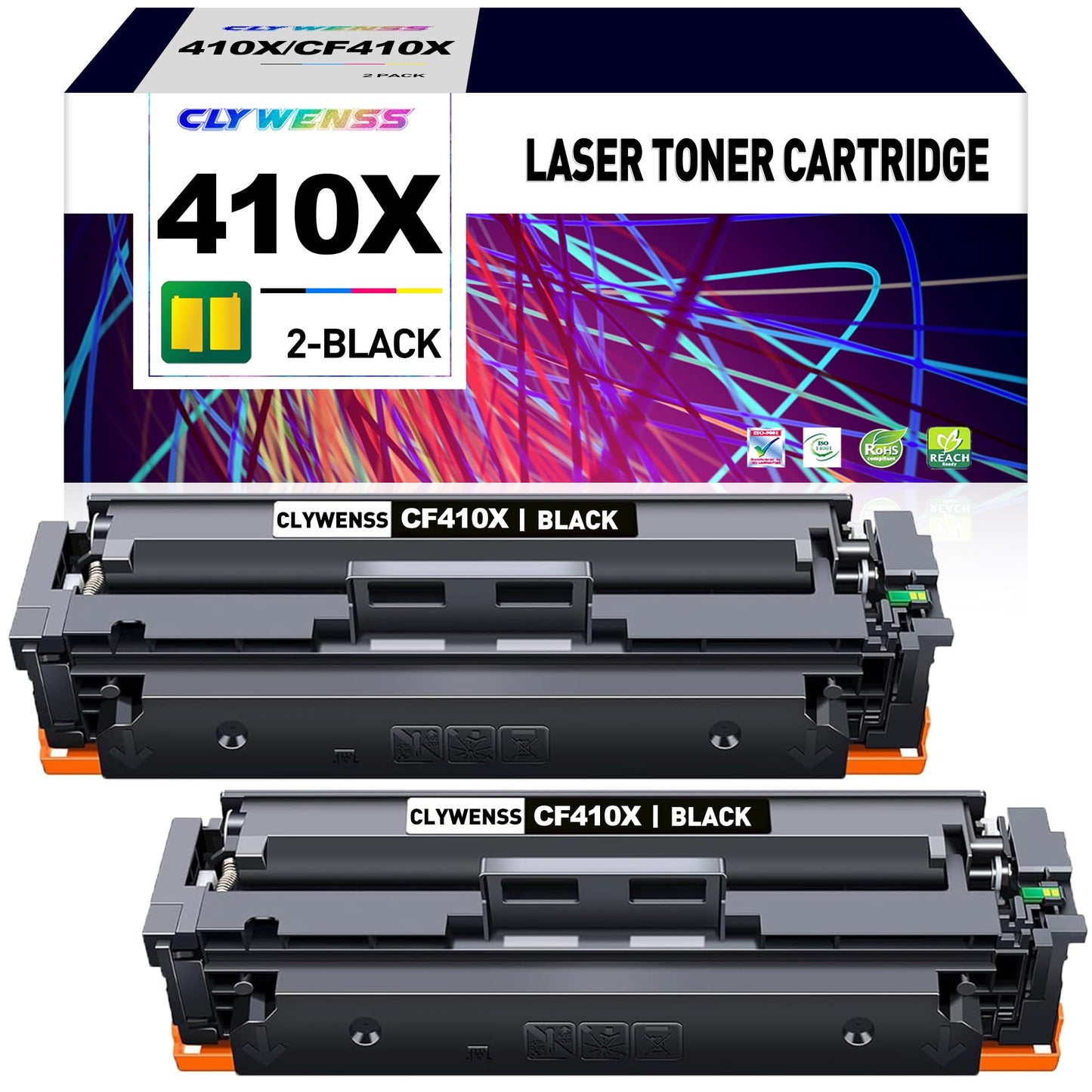 CLYWENSS 410X Black Toner Cartridge Replacement for HP 410X CF410X 410A CF410A for Color Pro M452dn M452dw M452nw MFP M477fdw M477fdn M477fnw M377dw Printer (2-Pack)