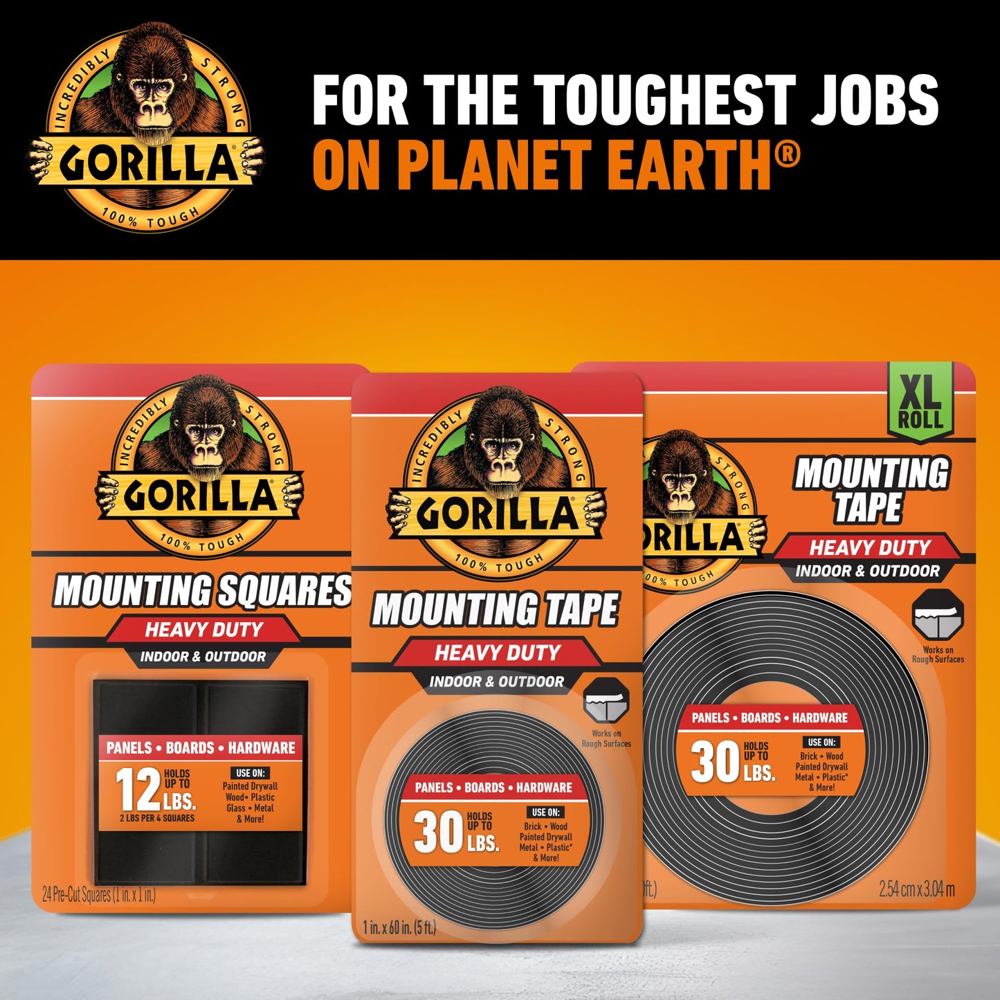 Gorilla 6055001-2 Double-Sided Heavy Duty Mounting Tape (2 Pack), 1" x 60", Black