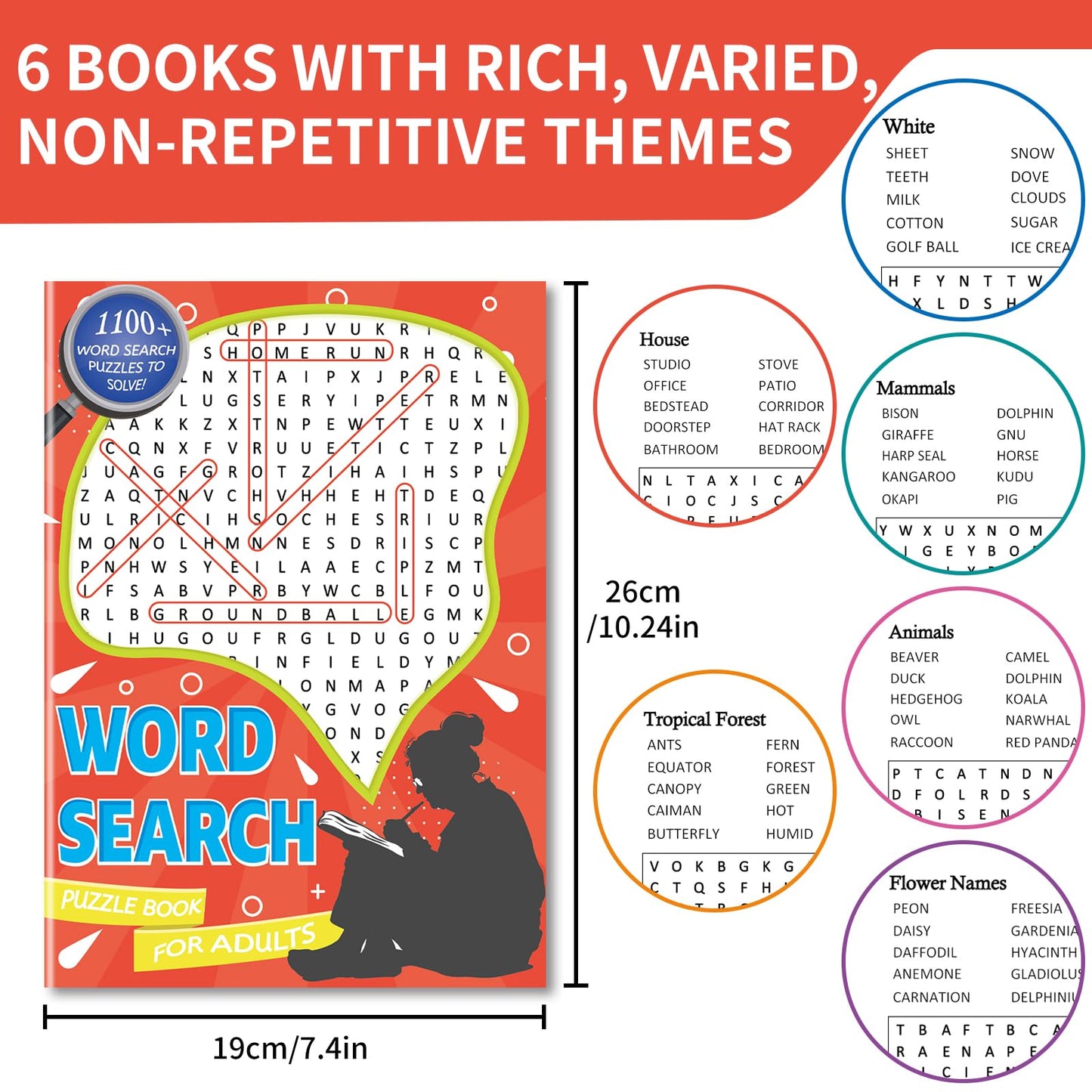 Kalysky 12 Pack Large Print Word Search Books for Adults Seniors Teens – 15000+ Words Bulk Word Puzzle Books Set for Elderly,Travel Road Trip Gift,Brain Games Activity Word Book