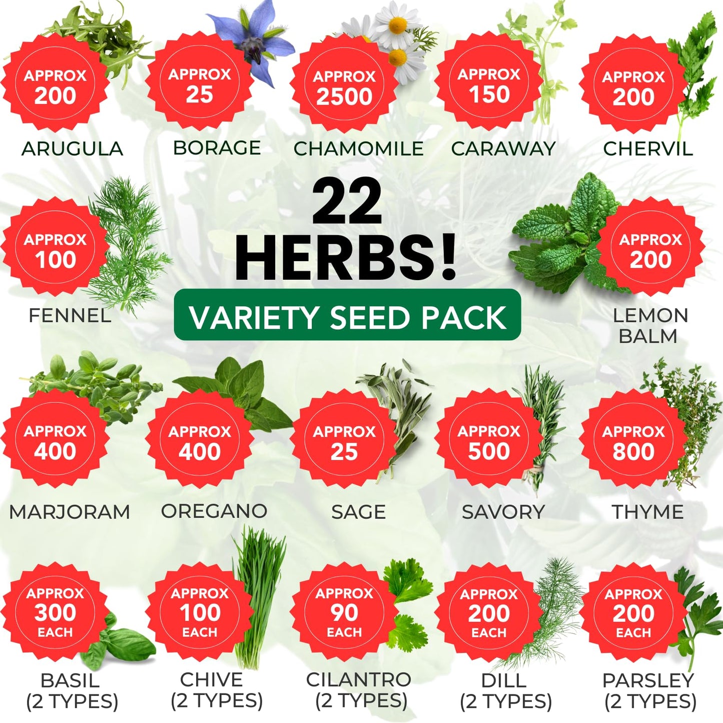 Herb Seed Pack | 22 Herb Varieties for Planting Canadian Climates | Arugula, Basil, Borage, Chamomile, Caraway, Chervil, Chive & More | Beginner-Friendly Indoor Herb Garden Kit | Limitless Growth