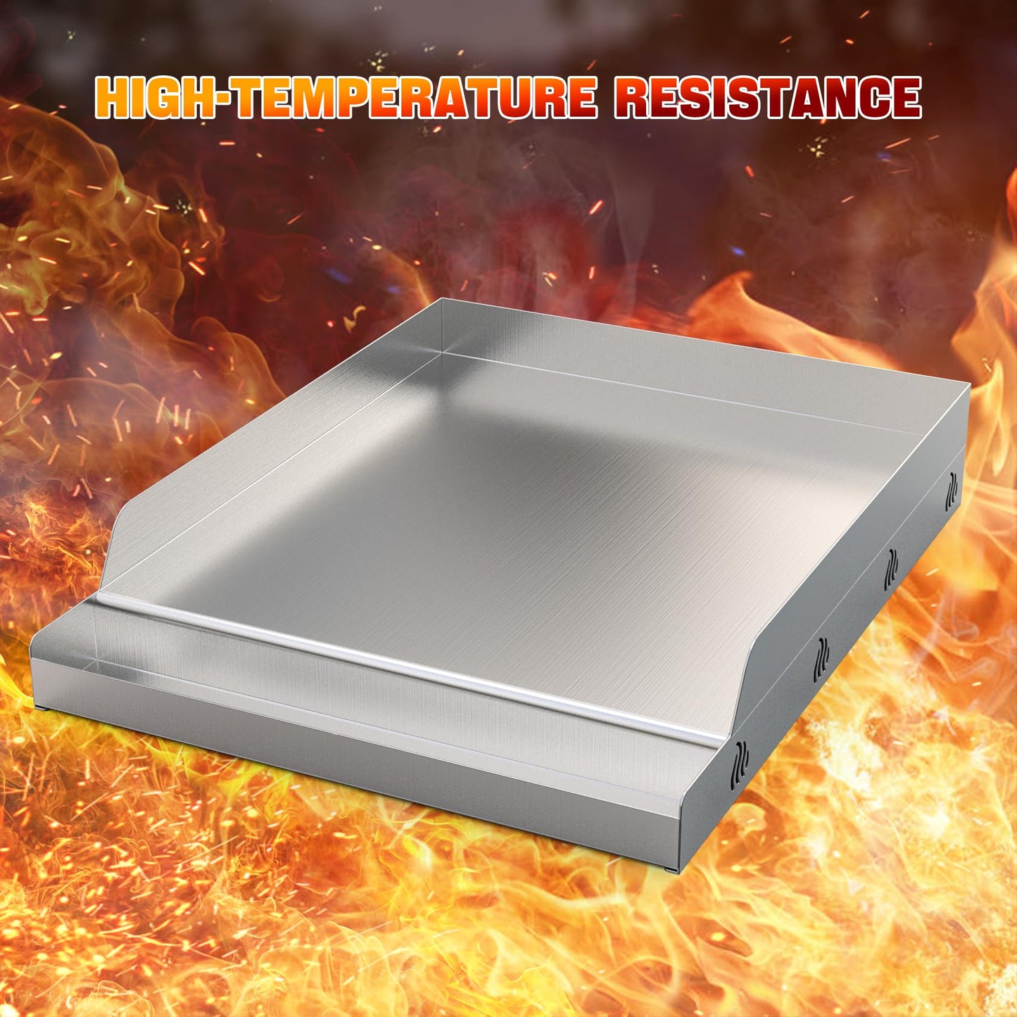 only fire Compact Stainless Steel Grill Griddle for Gas BBQ Grills, 12.5" x 16" Portable Flat Top Griddle with Grease Trough for Camping, Breakfast & Small Family Cooking