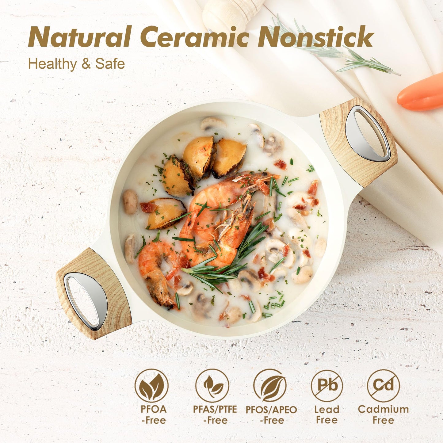 SENSARTE Ceramic Nonstick Stock Pot with Lid, 2.6 QT Soup Pot Casserole Pot, Non-Toxic Healthy Pasta Pot, Large Cooking Pot Stew Pot, Induction Compatible, PFOA PFAS PTFE Free, White