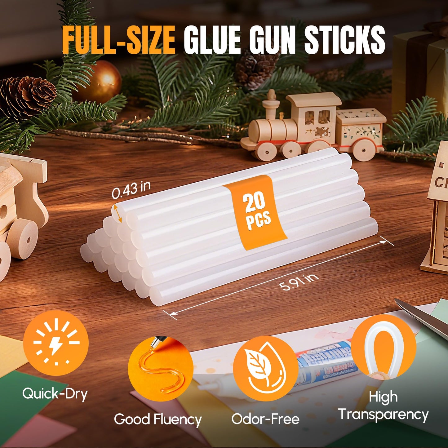 WORKPROX Cordless Hot Glue Gun, 20V Rechargeable Full-Size Glue Gun Kit with 20pcs Glue Sticks, 90min Runtime, 2Ah Battery, USB-C Charging Cord, Smart Power-Off for DIY Crafts, Repair, School Projects