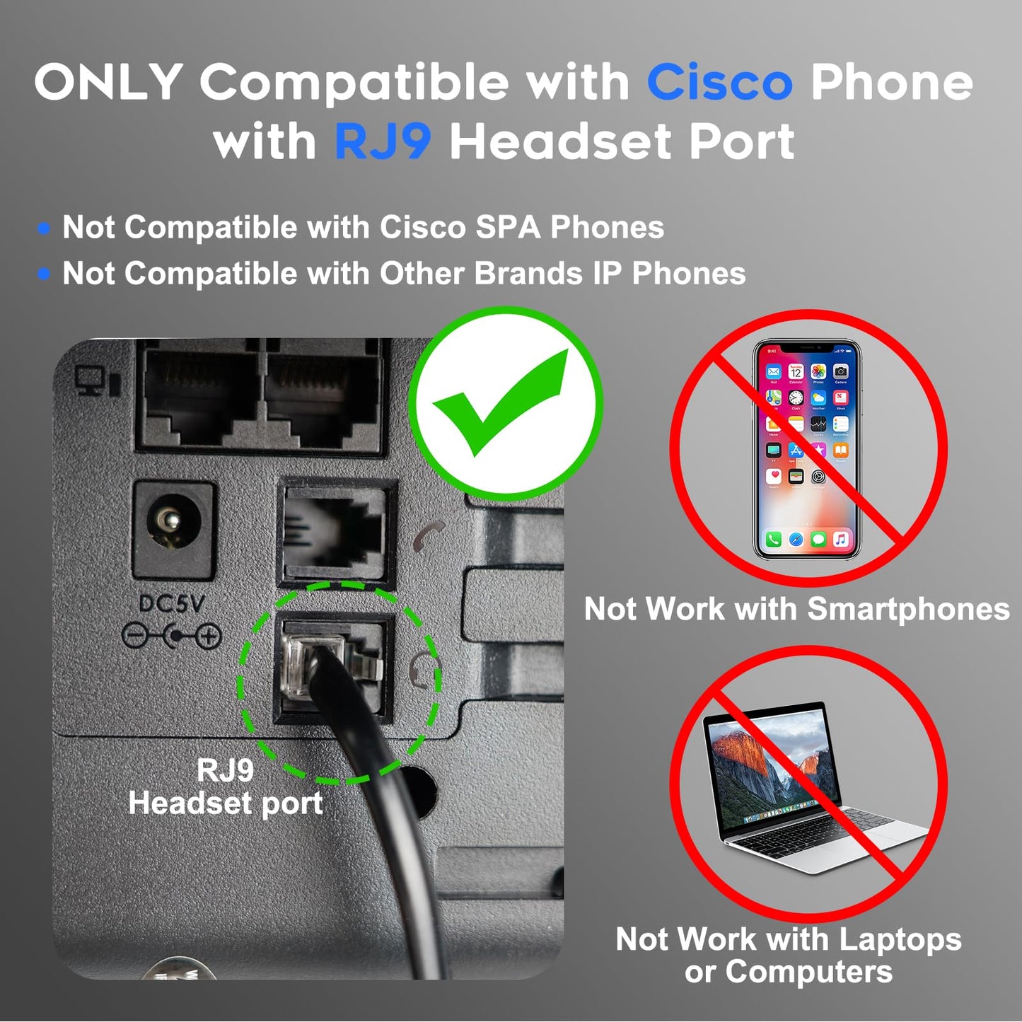 MKJ Phone Headset with Microphone, Noise Cancelling Wired VoIP Headphone for Call Center, Office Headset with RJ9 Jack for Cis co Phone 7841 7861 7942G 7961G 7962G 7971G 7975G 8841 9951 9971