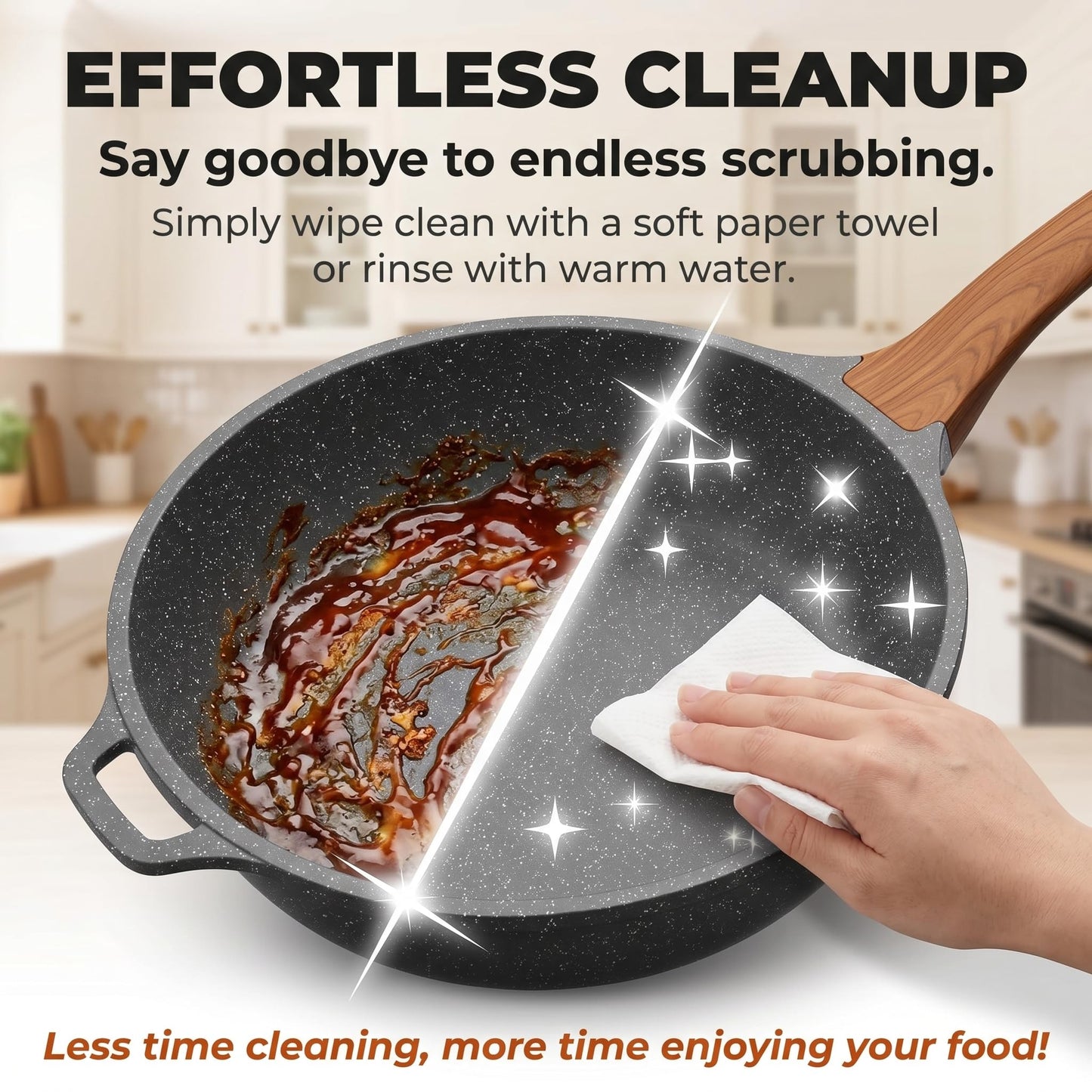 YASHE 12 Inch Nonstick Skillet with Lid, 5 QT Deep Frying Pan, Granite Non Stick Saute Pan with Helper Handle, Large Skillet for Family Meals, Induction Compatible All Stovetops, PFOA/PFOS Free