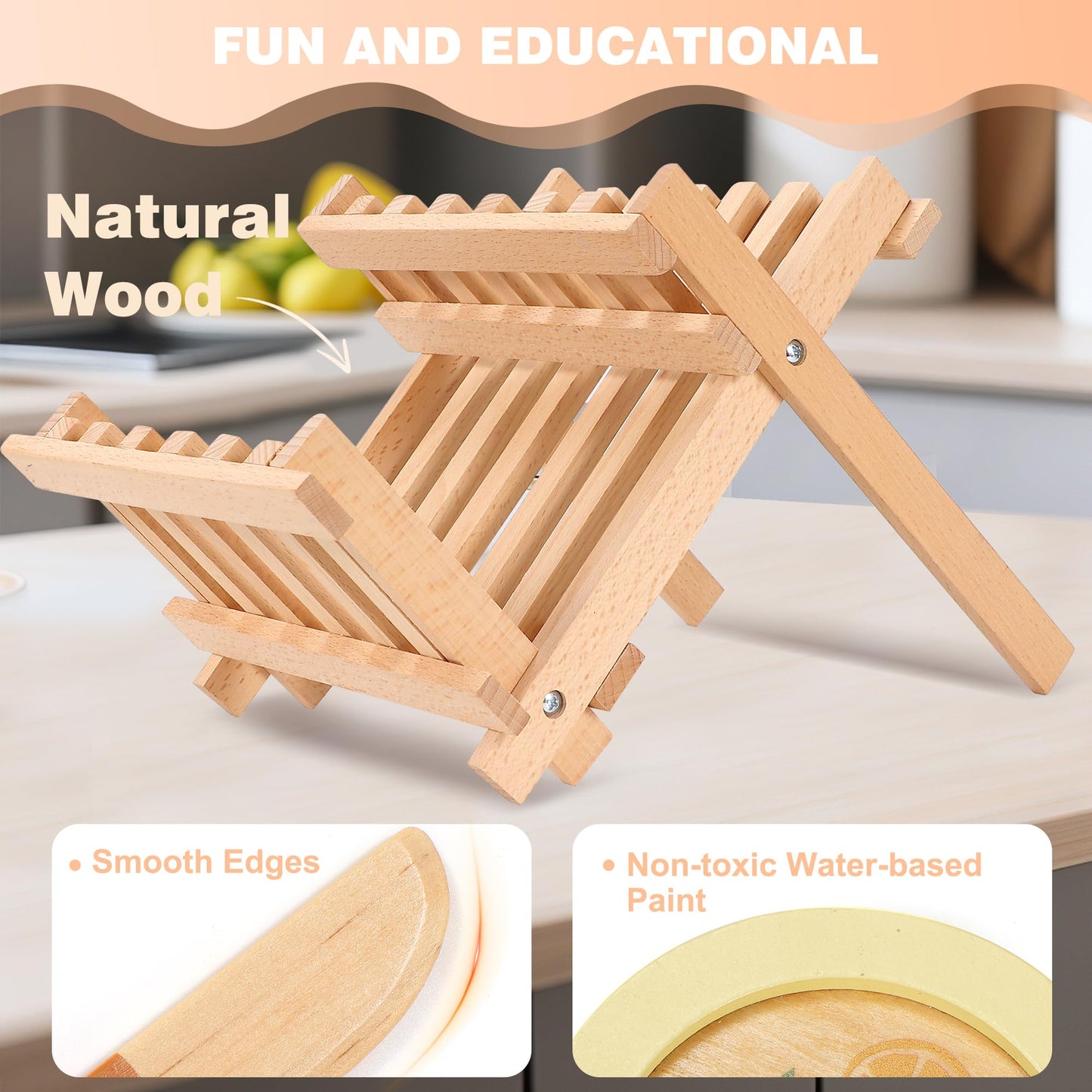 Pithfor Wooden Play Cookware Set, Pretend Play Kitchen Accessories Toys Set for Kids Toddlers, Including Play Dishes, Pan, Tableware, Utensils