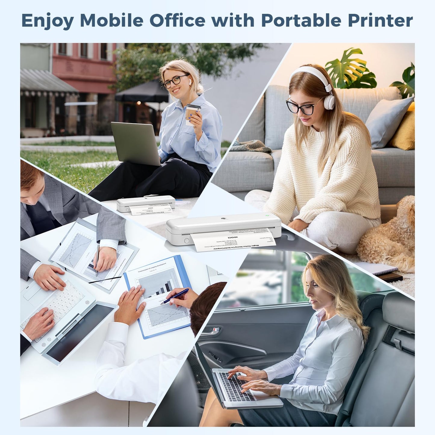 Phomemo M834 Portable Printer Wireless for Travel（Upgraded）,Supports 8.5" x 11" US Letter&A4,Bluetooth Thermal Printer Compatible with Phone&Laptops,Inkless Printer for Home Use,Office,300 Dpi