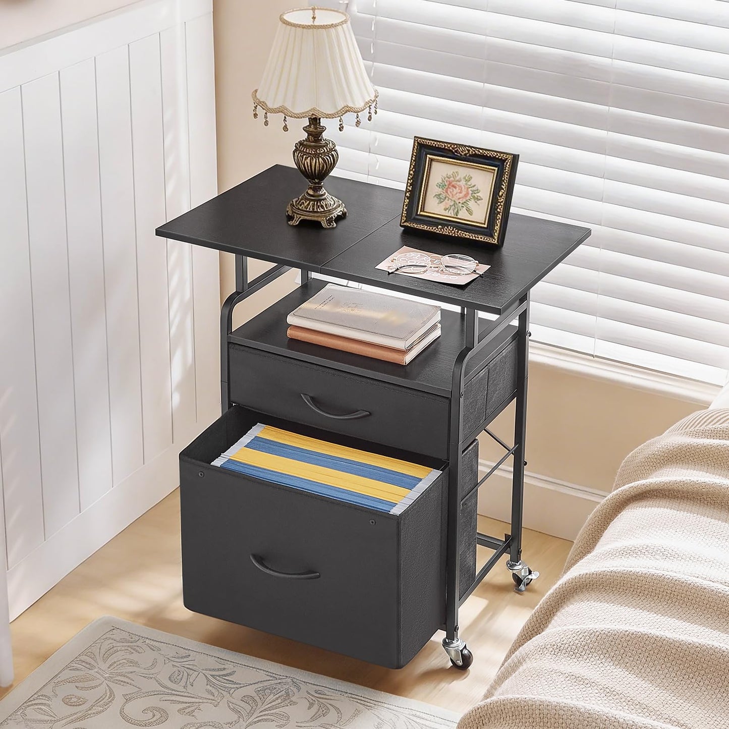 HOOBRO Printer Stand, Printer Table on Wheels, Storage Cart with 2 Drawers, Movable Printer Holder, for Office, Living Room, Black BB15UPS01