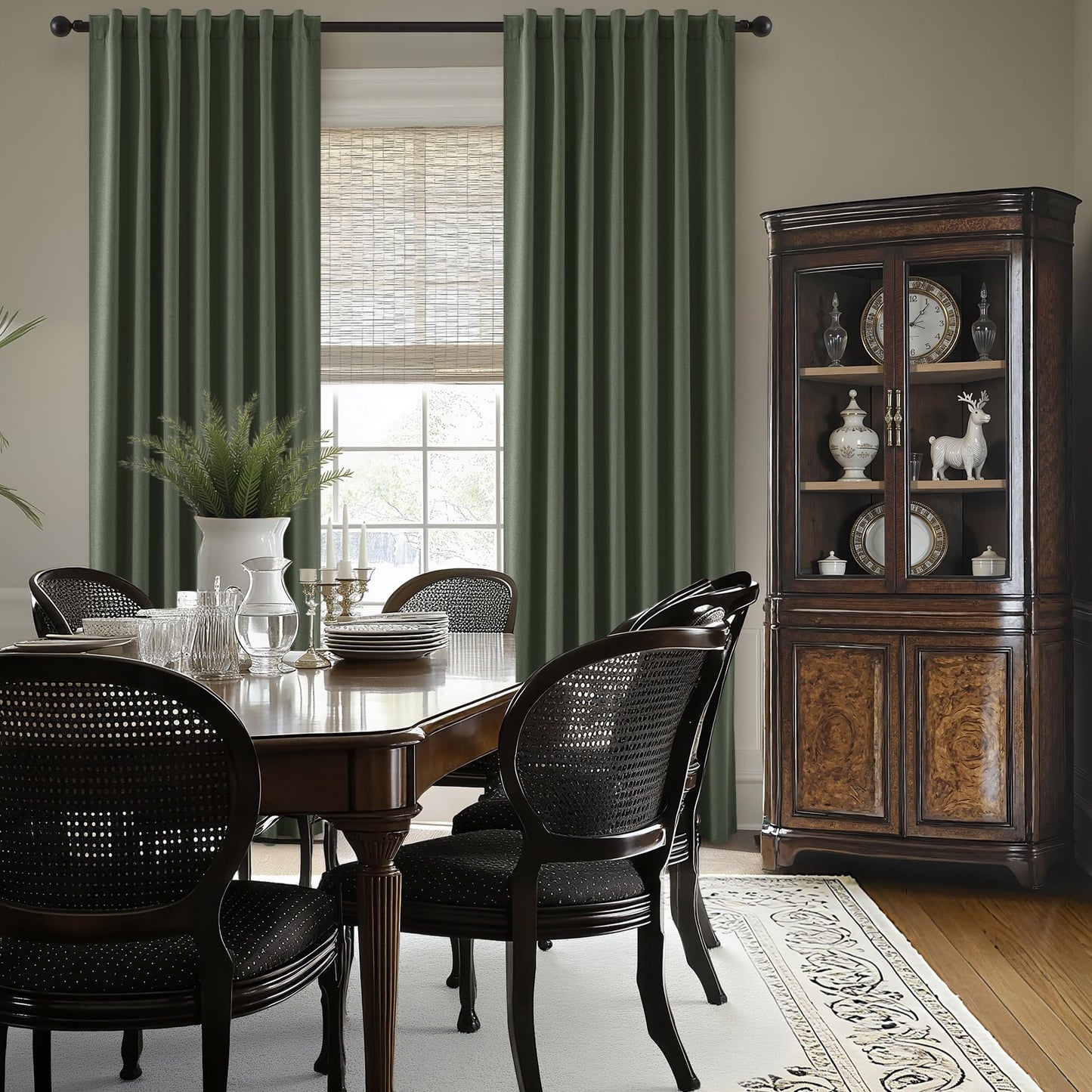 Olive Green 100% Blackout Curtains Linen Textured for Bedroom Black Out Linen Curtains 84 Inches Long Full Light Blocking Thermal Insulated Drapes Energy Saving Rod Pocket Back Tab 52x84 Inch Green