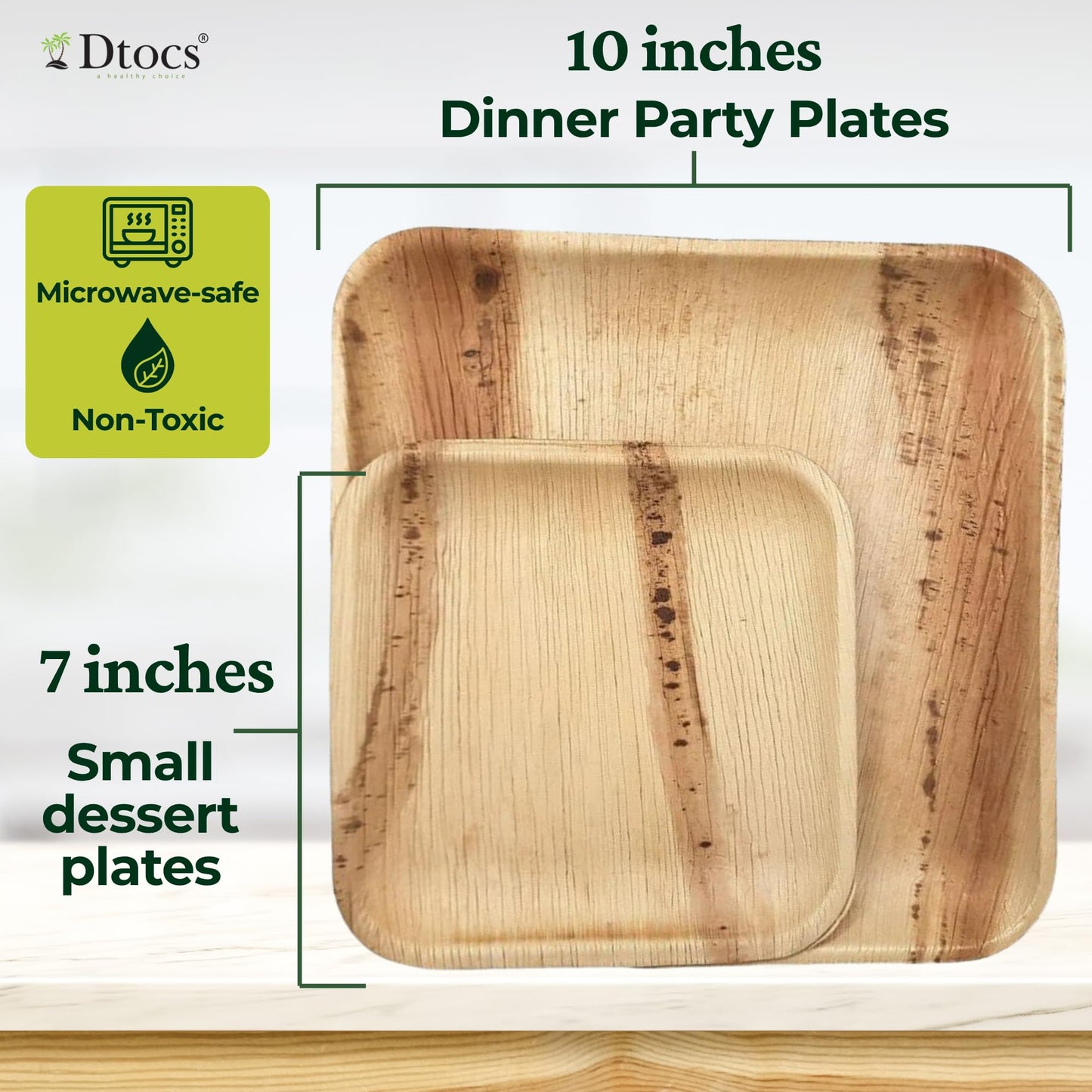 Dtocs Palm Leaf Plates Set (50) – 10" Dinner, 7" Dessert Combo | Bamboo Disposable Look | Party Platter Pack for Holidays, Gifting & Stocking Stuffers | Alternative to Plastic, Wood & Paper Plates